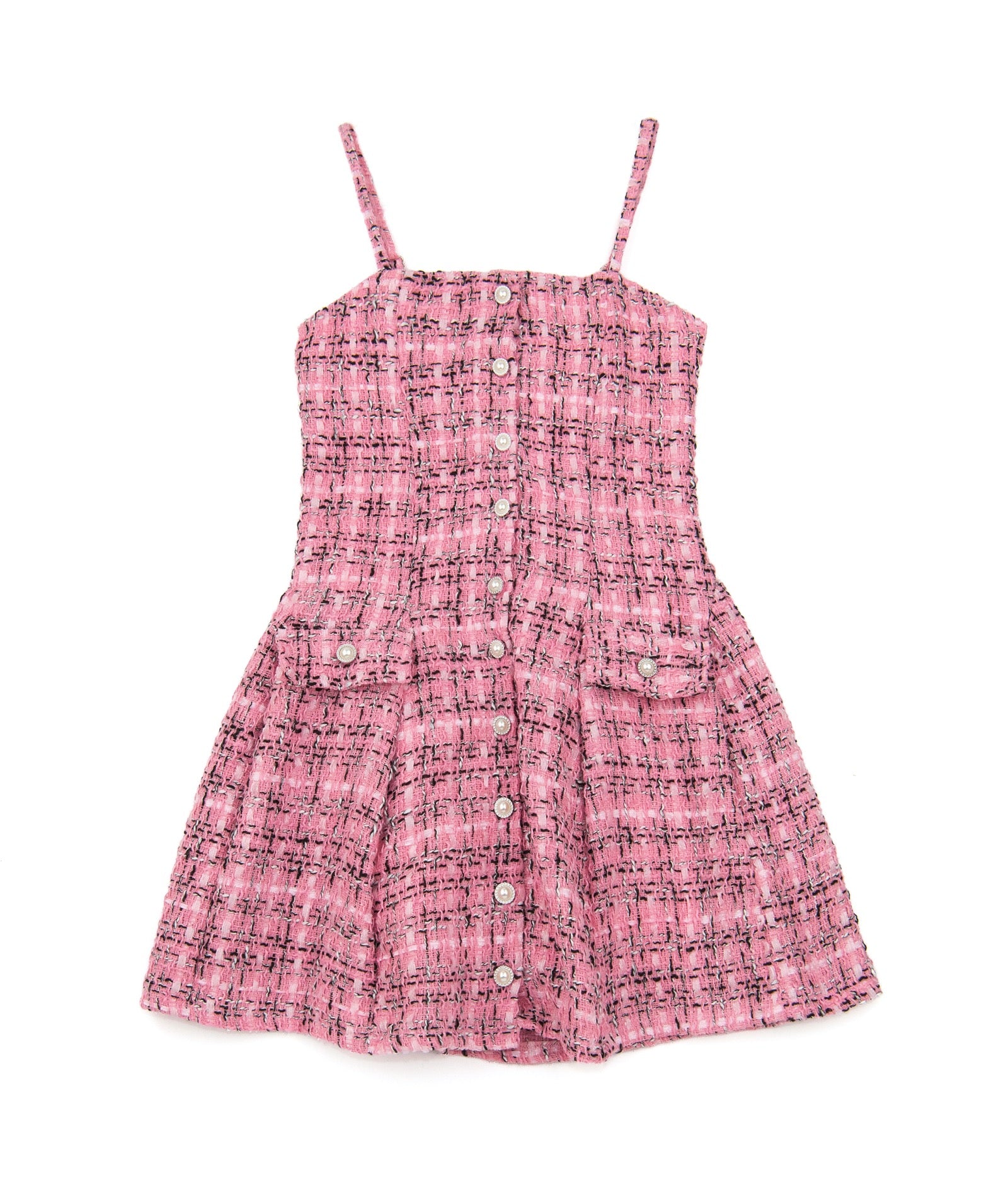 FBZ Girls Reggie Pink/Black Pearl Buttons Tweed Dress Girls Special Dresses FBZ Flowers By Zoe Multi Y/XS (6X)