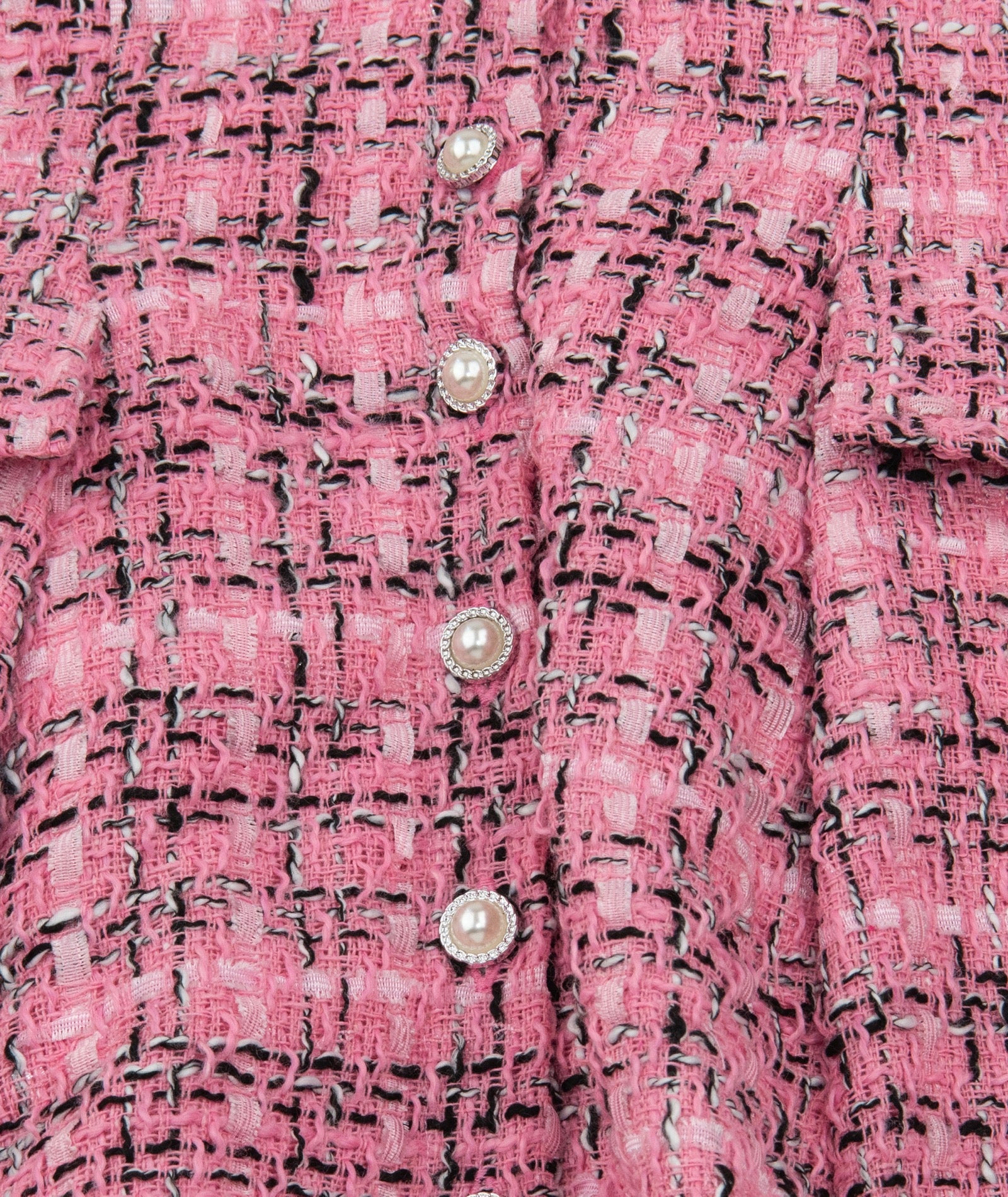 FBZ Girls Reggie Pink/Black Pearl Buttons Tweed Dress Girls Special Dresses FBZ Flowers By Zoe