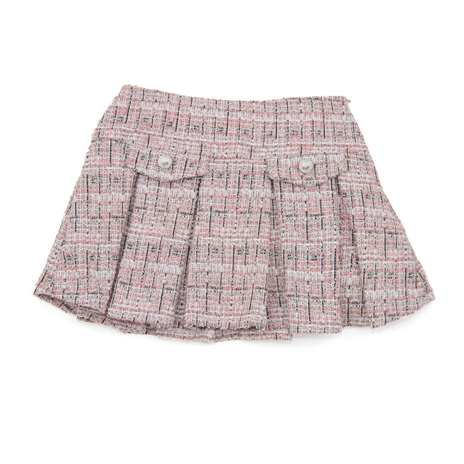 FBZ Girls Lennie Pink Tweed Silver Buttons Skirt Girls Casual Bottoms FBZ Flowers By Zoe Pink Y/XS (6X)
