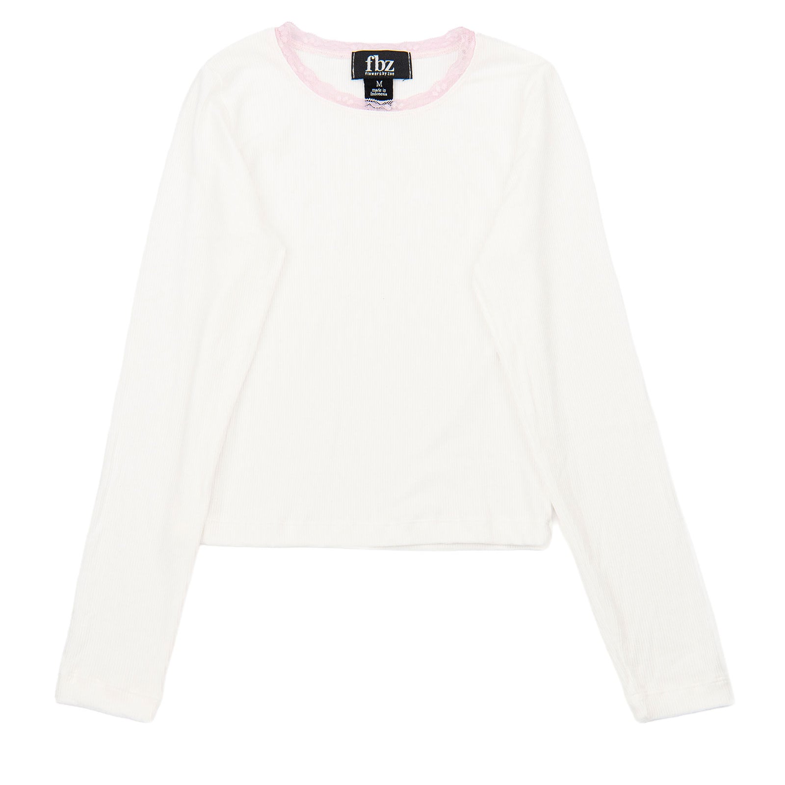 FBZ Girls Weslie Long Sleeve Rib Tee With Pink Lace Girls Casual Tops FBZ Flowers By Zoe Ivory Y/XS (6X)