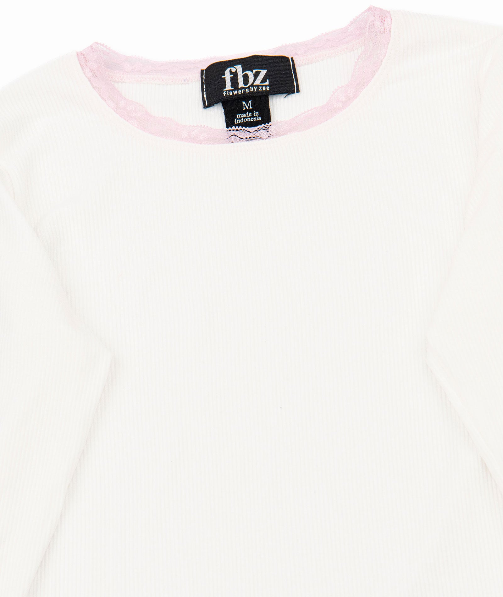 FBZ Girls Weslie Long Sleeve Rib Tee With Pink Lace Girls Casual Tops FBZ Flowers By Zoe