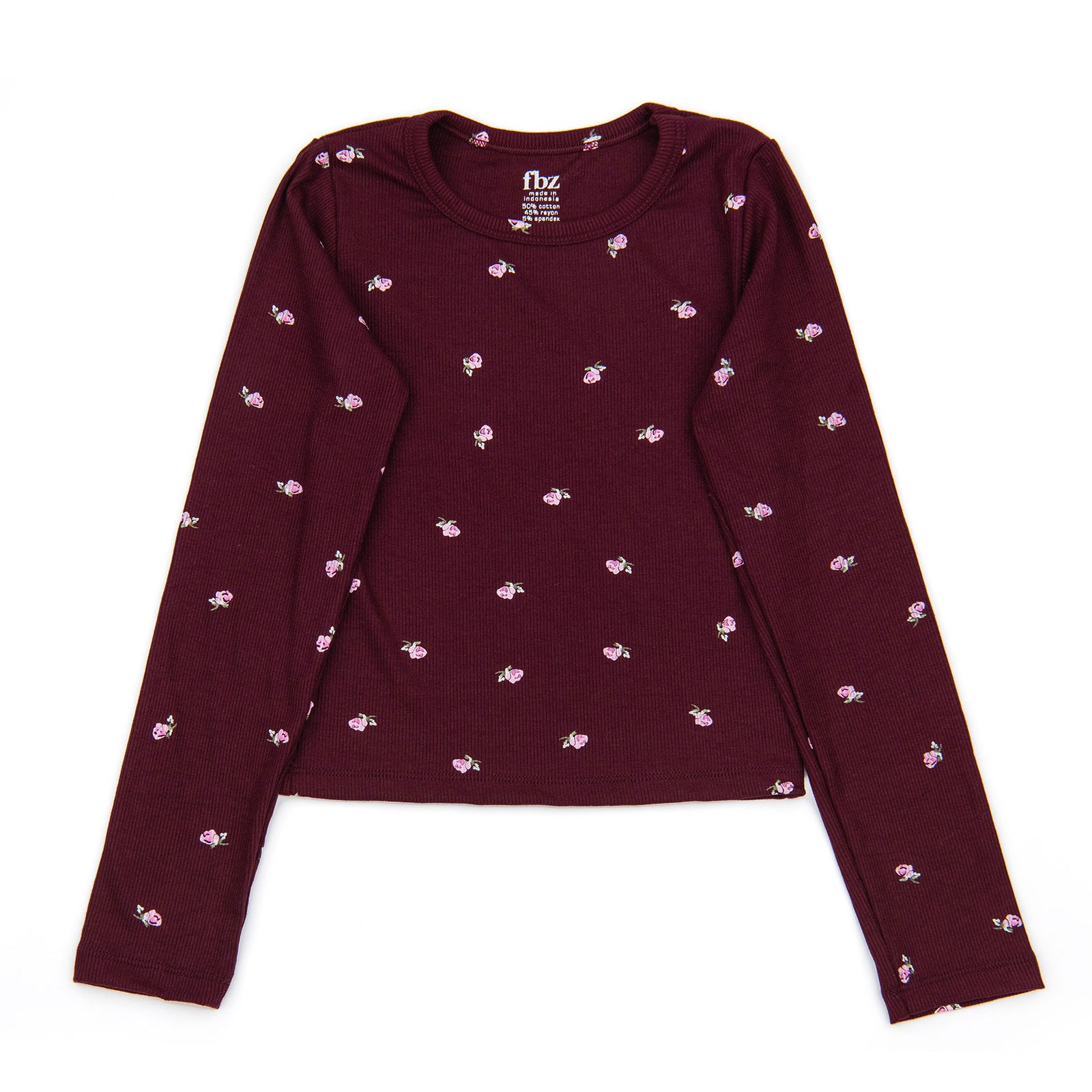 FBZ Girls Meadow Burgundy Floral Rib Tee