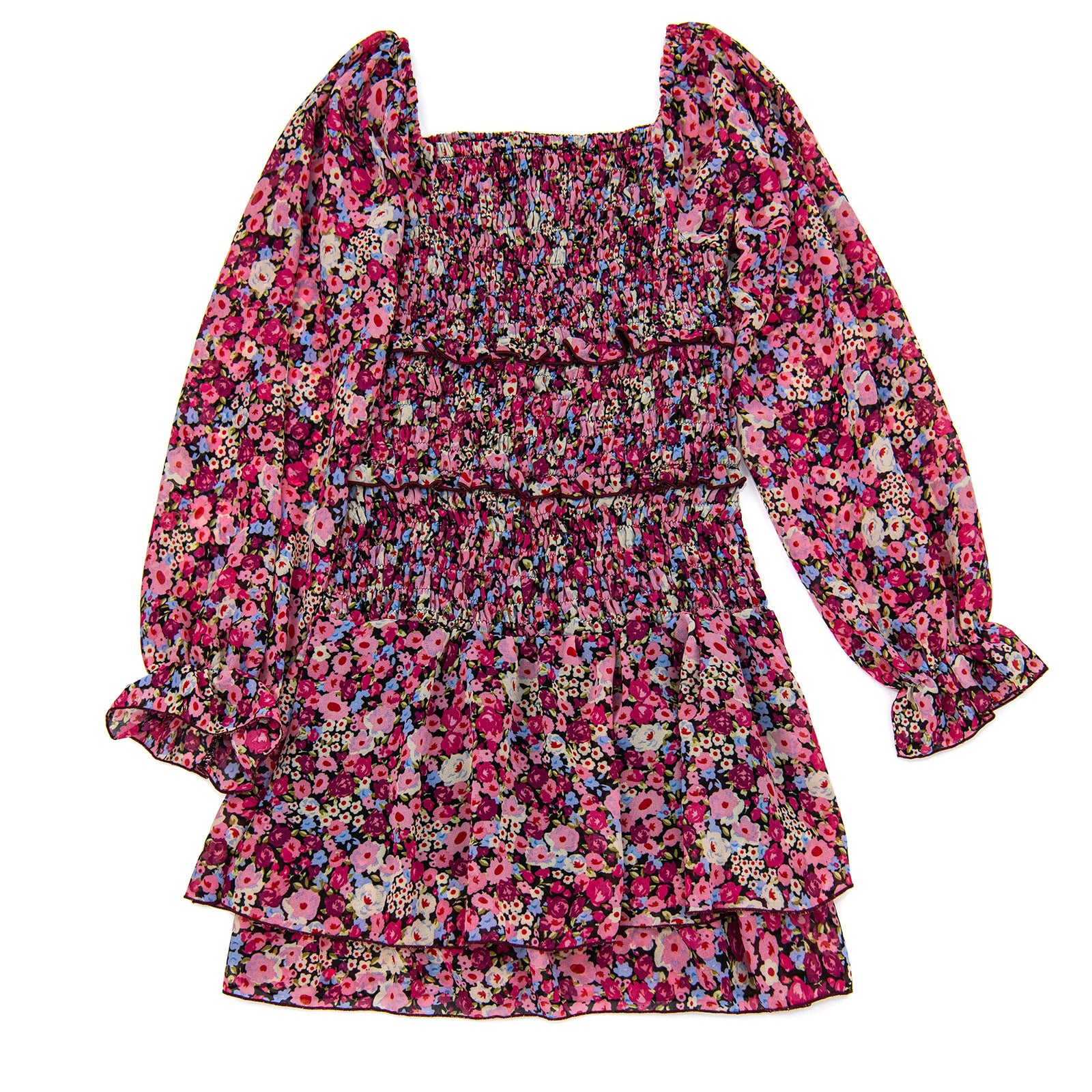FBZ Girls Vienna Pink/Burgundy Floral Chiffon Dress