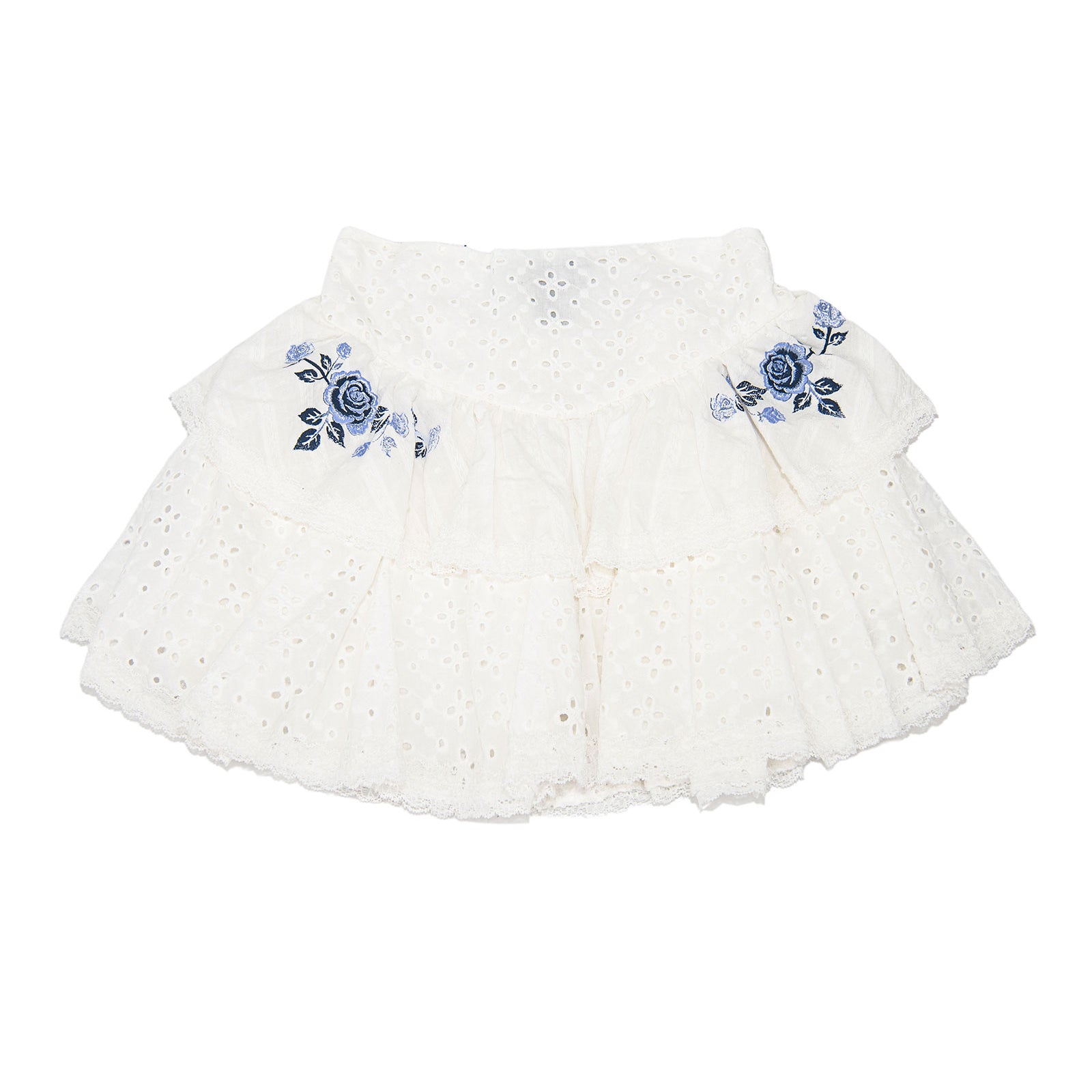 FBZ Girls Allie Blue Eyelet Floral Skirt Girls Casual Bottoms FBZ Flowers By Zoe White Y/S (7/8)