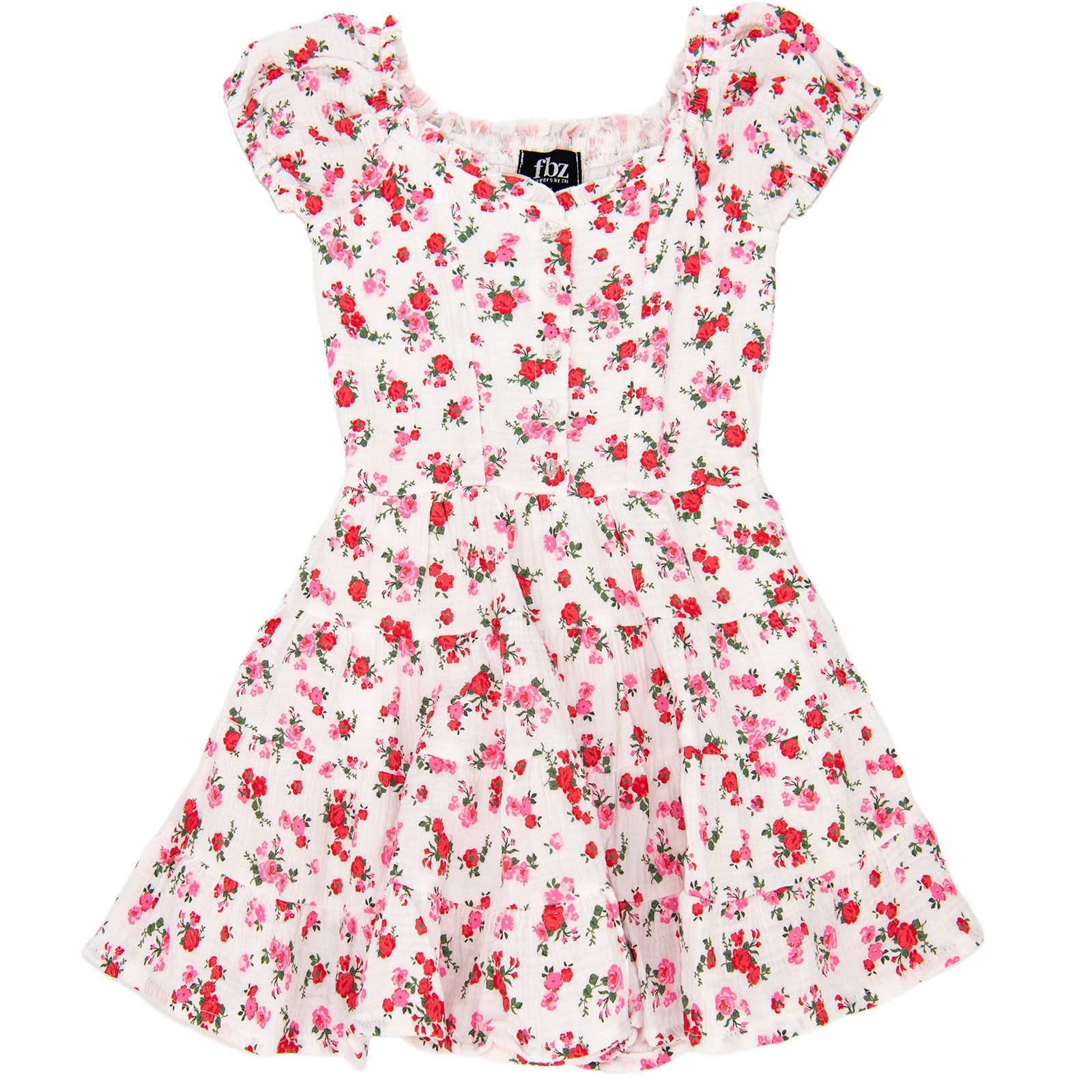 FBZ Girls Dara Red Short Sleeve Floral Dress