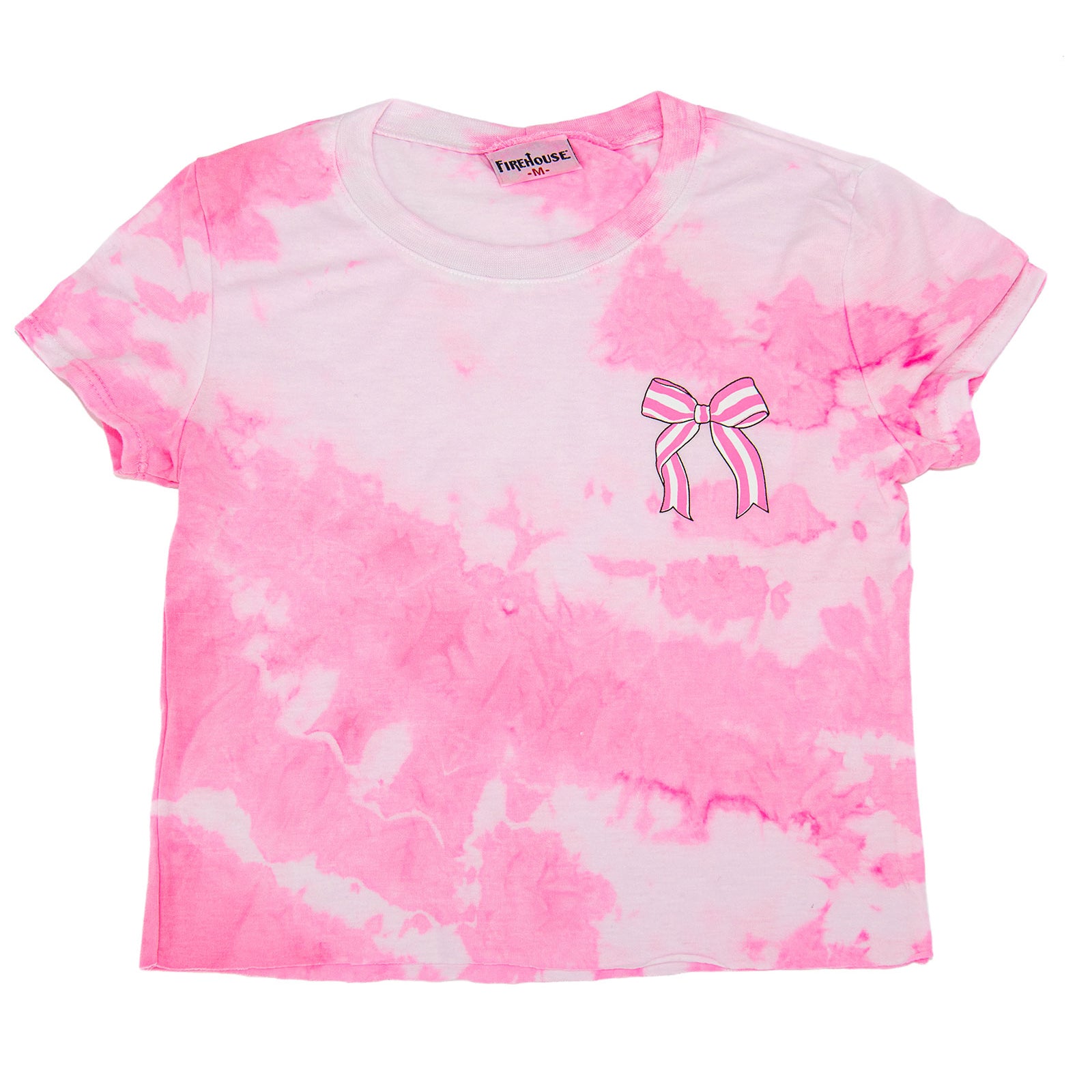 Firehouse Girls Neon Pink Cloud Stripe Bow Tee Girls Casual Tops Firehouse Tie Dye Y/5
