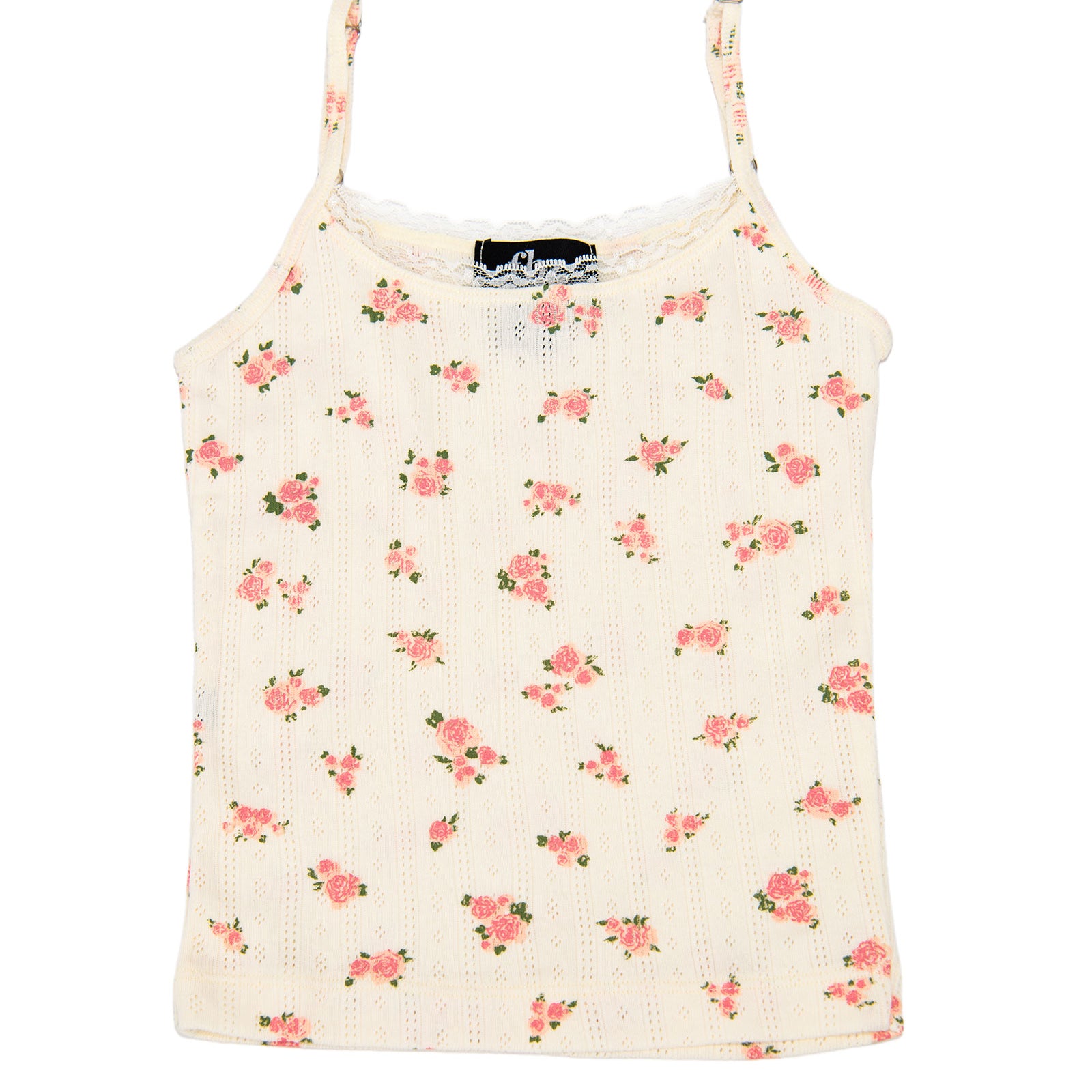 FBZ Girls Mae Peach Floral Pointelle Tank Girls Casual Tops FBZ Flowers By Zoe Floral Y/S (7/8)