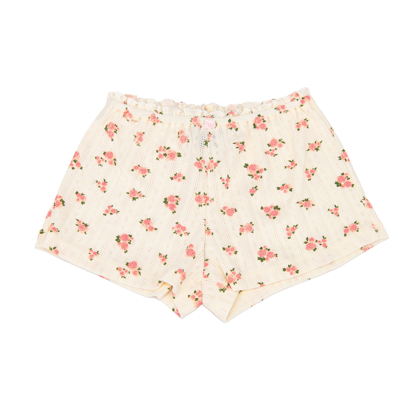 FBZ Girls Mae Peach Floral Pointelle Shorts Girls Casual Bottoms FBZ Flowers By Zoe Floral Y/S (7/8)