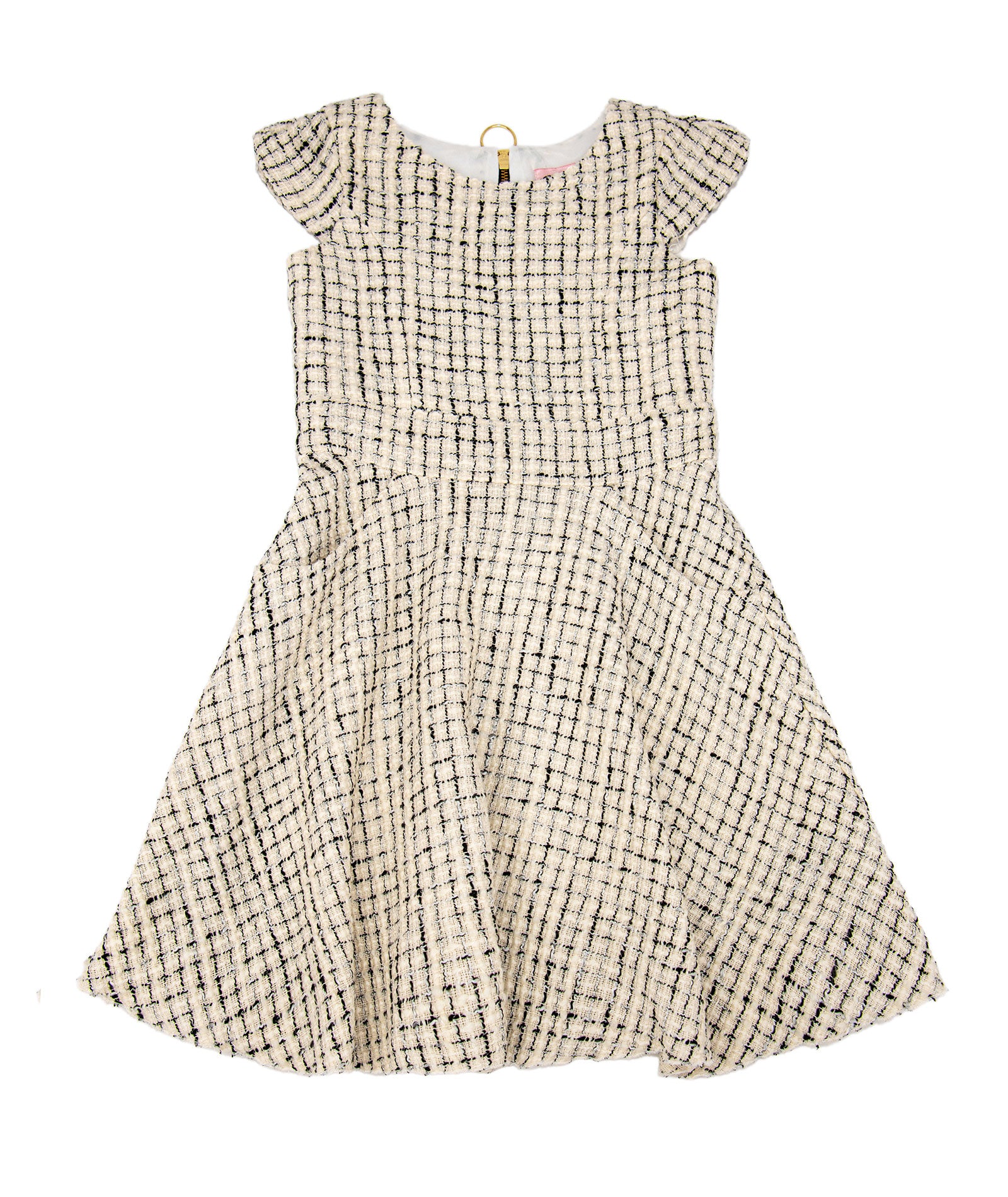 Zoe Ltd. Girls Sasha Black/White Tweed Cap Sleeve Pocket Dress Girls Special Dresses Zoe Ltd. Black Y/S (7/8)