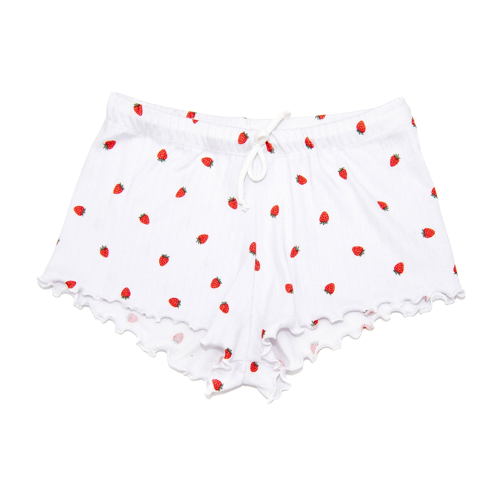 Cheryl Creations Girls Strawberry Rib Shorts Girls Casual Bottoms Cheryl Creations White Y/S (7/8)