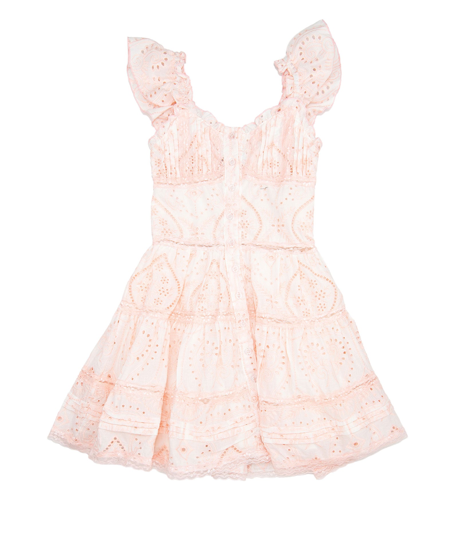 FBZ Girls Meredith Peach Eyelet Ruffle Dress Girls Casual Dresses FBZ Flowers By Zoe Floral Y/S (7/8)