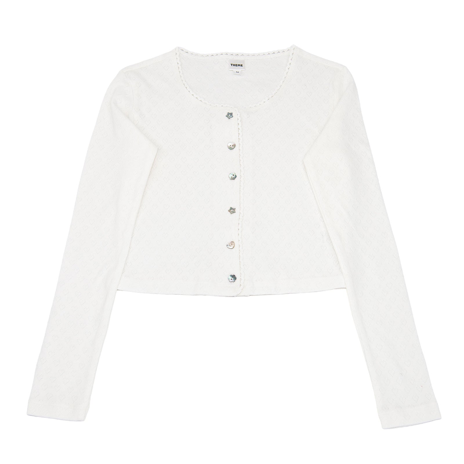 Theme Girls Marni Heart Pointelle Cardigan Girls Casual Tops Theme-NYC White Y/S (7/8)