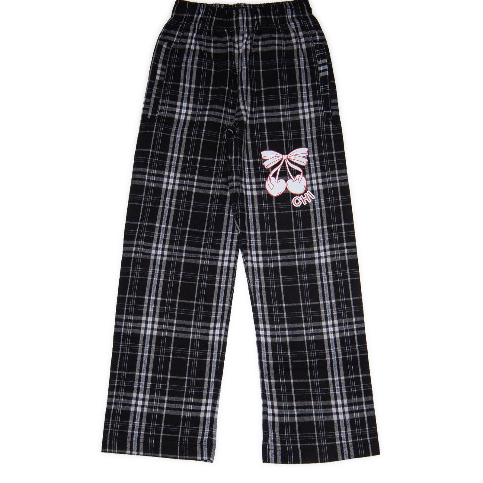 Camp is Sweet Cherry Bows Camp Flannel Pant Custom Frankie's Custom Shop Plaid Y/S (6/7)