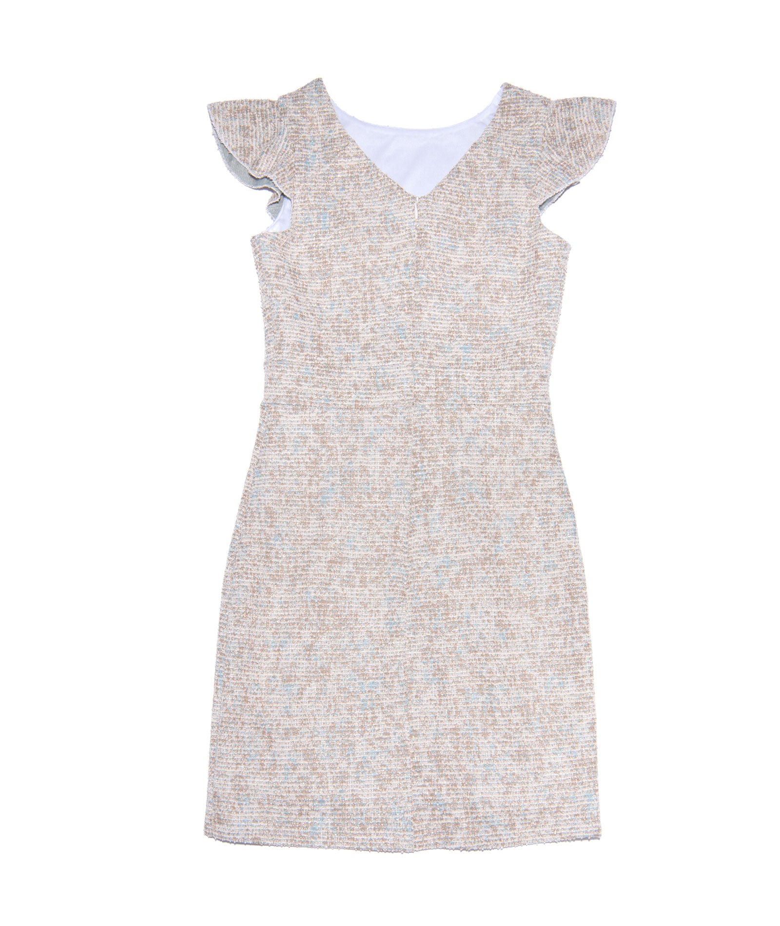 By Debra Girls Milly Gold/Blue Tweed Flutter Sleeve Sheath Dress Girls Special Dresses By Debra