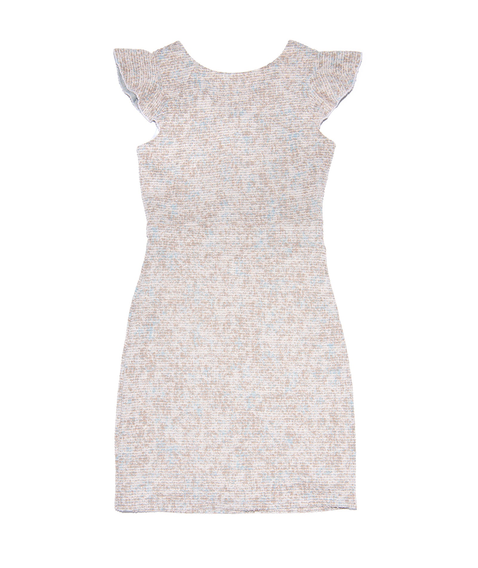 By Debra Girls Milly Gold/Blue Tweed Flutter Sleeve Sheath Dress Girls Special Dresses By Debra Gold Y/XS (6X)