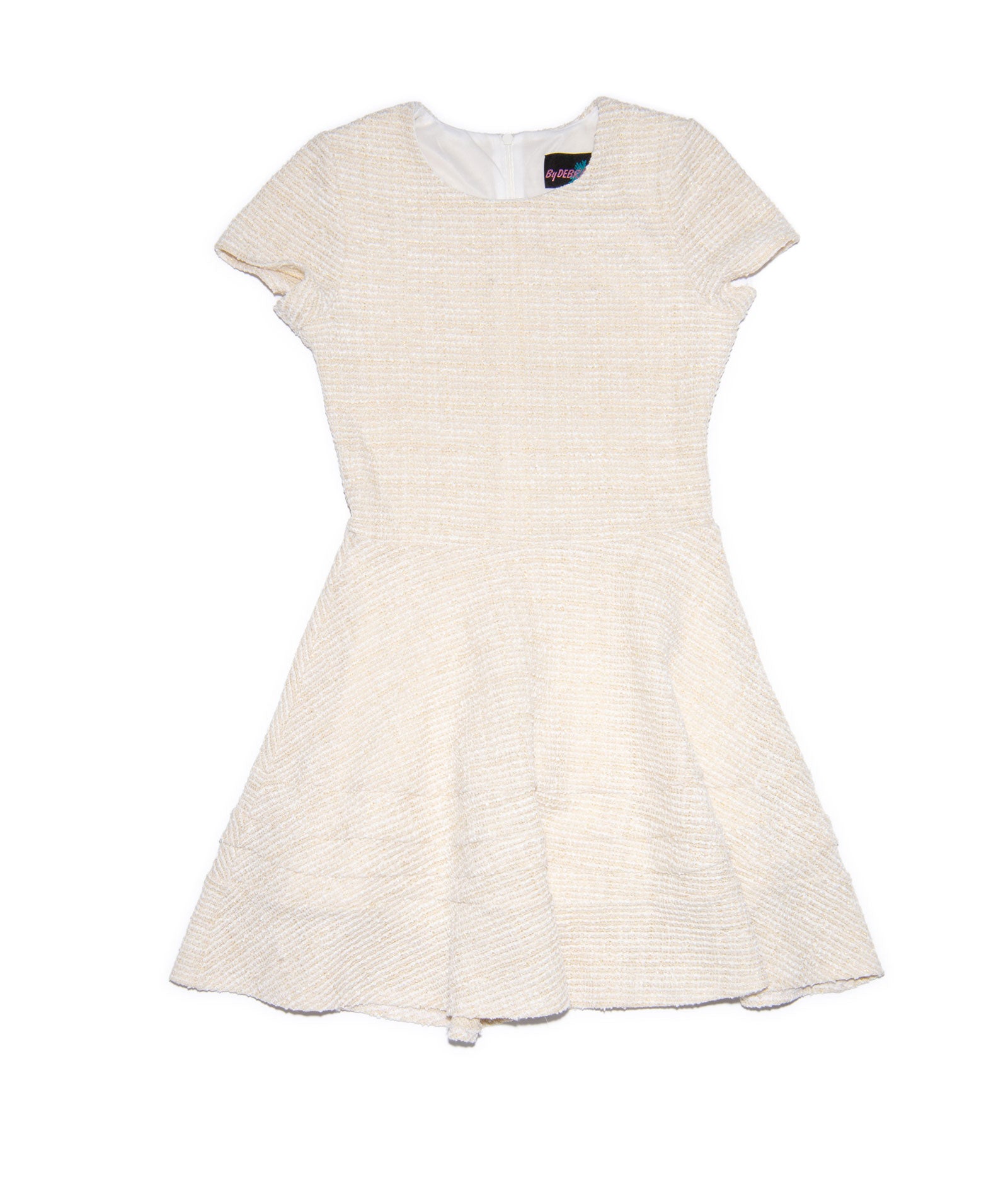By Debra Girls Lou Ivory/Gold Short Sleeve Striped Bottom Dress Girls Special Dresses By Debra Ivory Y/XS (6X)