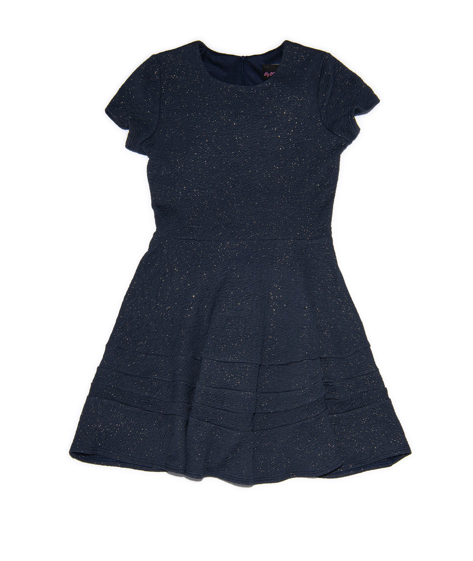 By Debra Girls Lou Navy/Gold Short Sleeve Striped Bottom Dress Girls Special Dresses By Debra Navy Y/XS (6X)