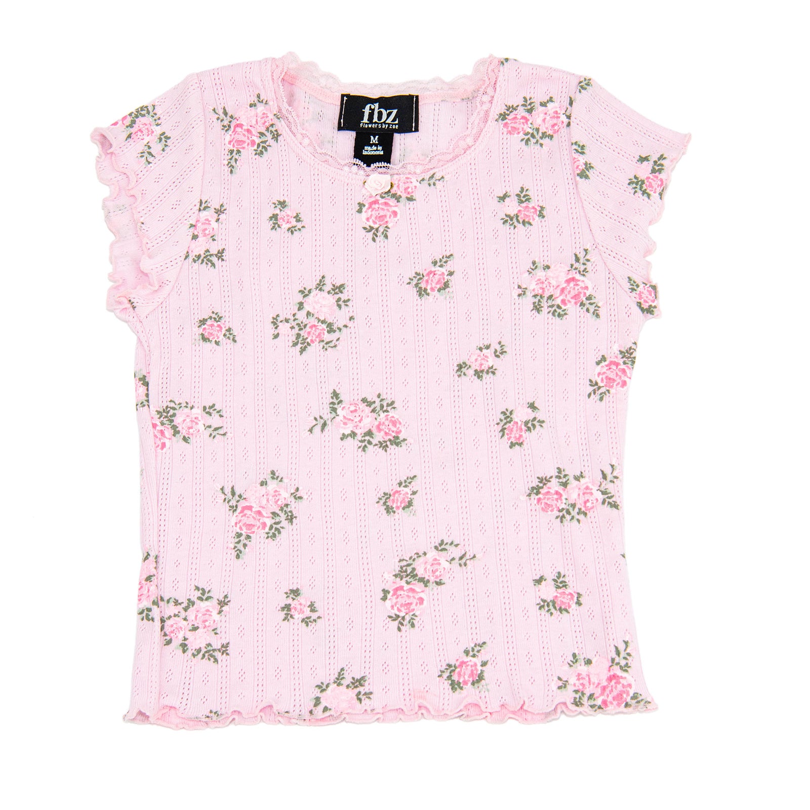 FBZ Girls Emily Pointelle Pink Lace Floral Tee