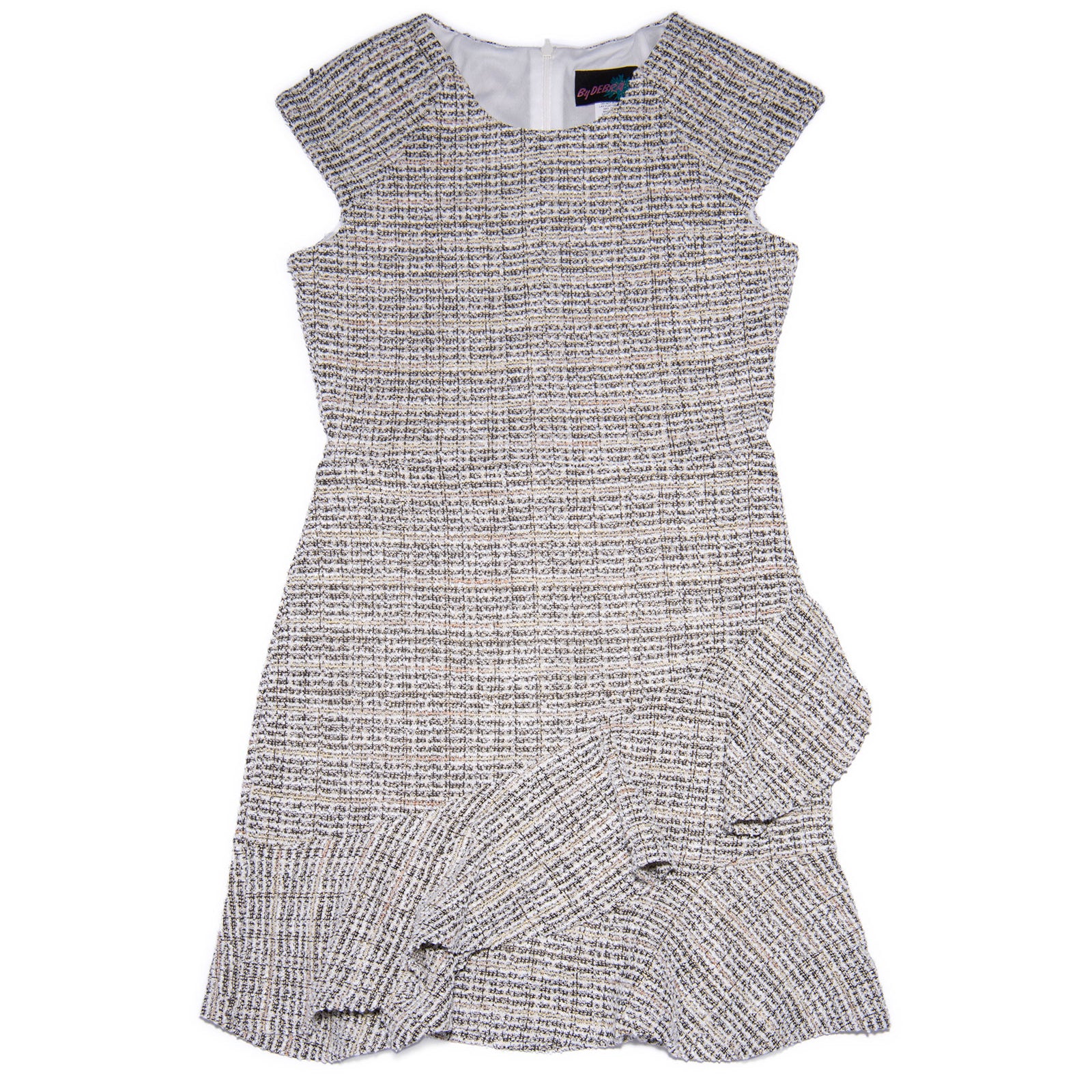 By Debra Girls Kate Black/White/Gold Slanted Ruffle Dress Girls Special Dresses By Debra Black/White Y/XS (6X)