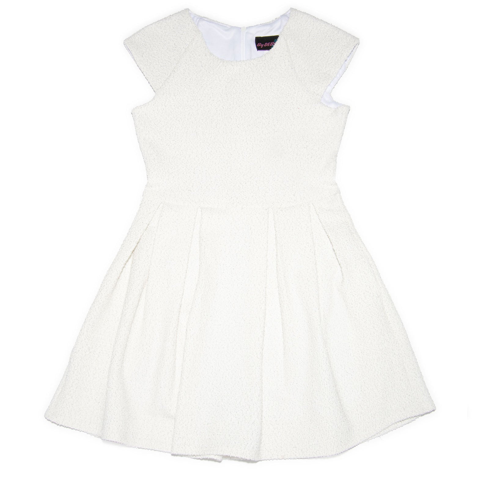 By Debra Girls Ali White/Silver Cap Sleeve Box Pleat Dress Girls Special Dresses By Debra White Y/XS (6X)