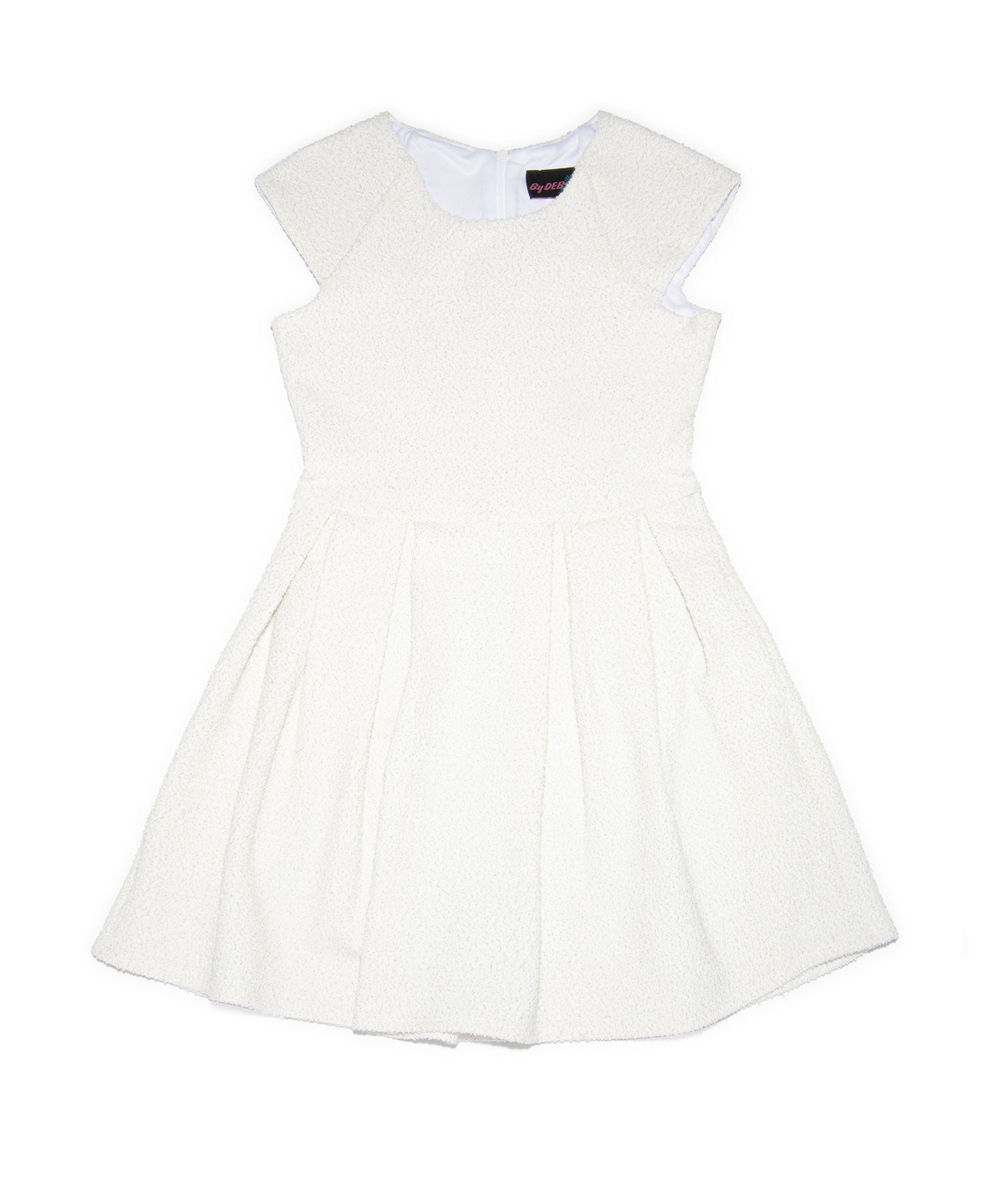 By Debra Girls Ali White/Silver Cap Sleeve Box Pleat Dress Girls Special Dresses By Debra White Y/XS (6X)