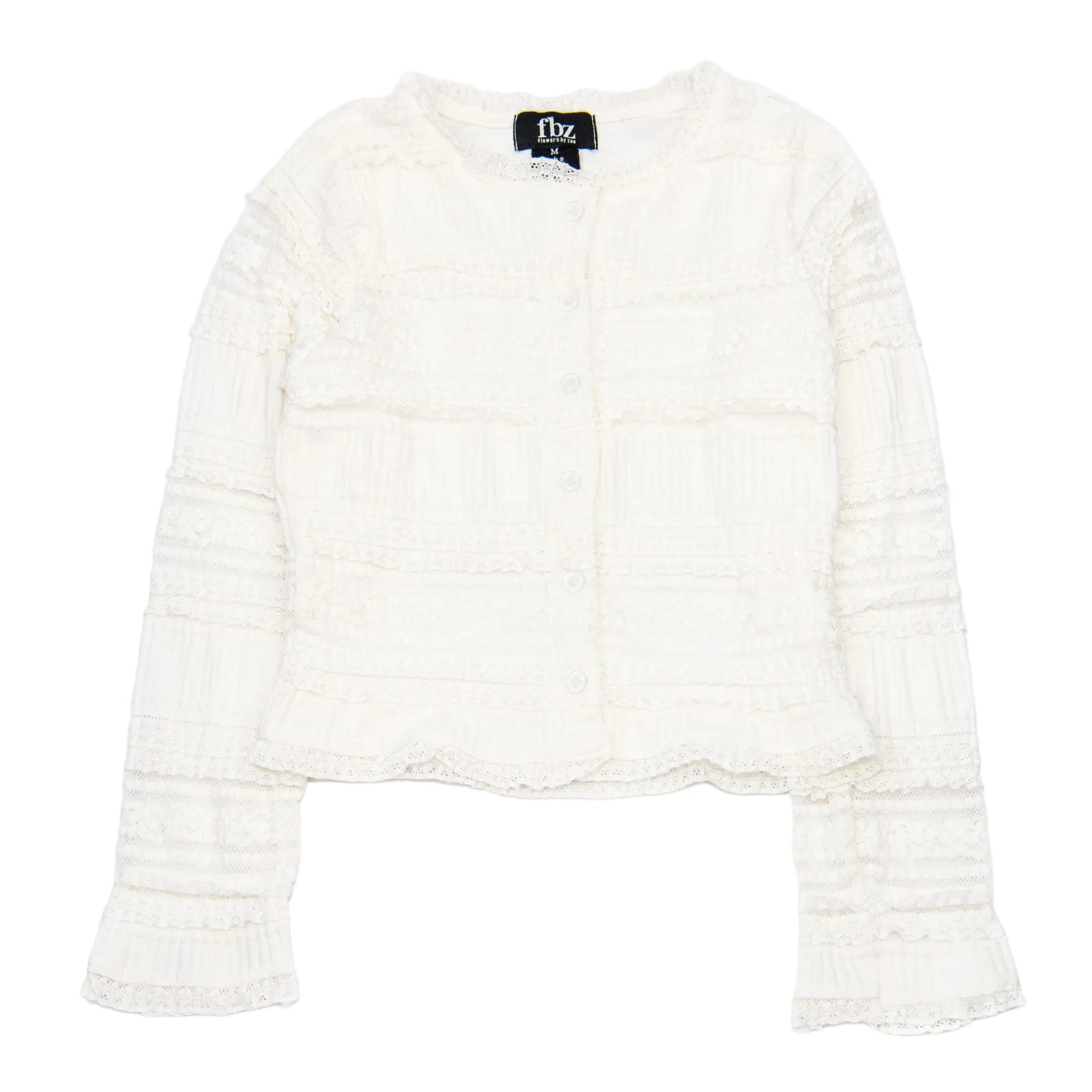 FBZ Girls Carrie Ruffle Line Lace Cardigan Girls Casual Tops FBZ Flowers By Zoe White Y/S (7/8)
