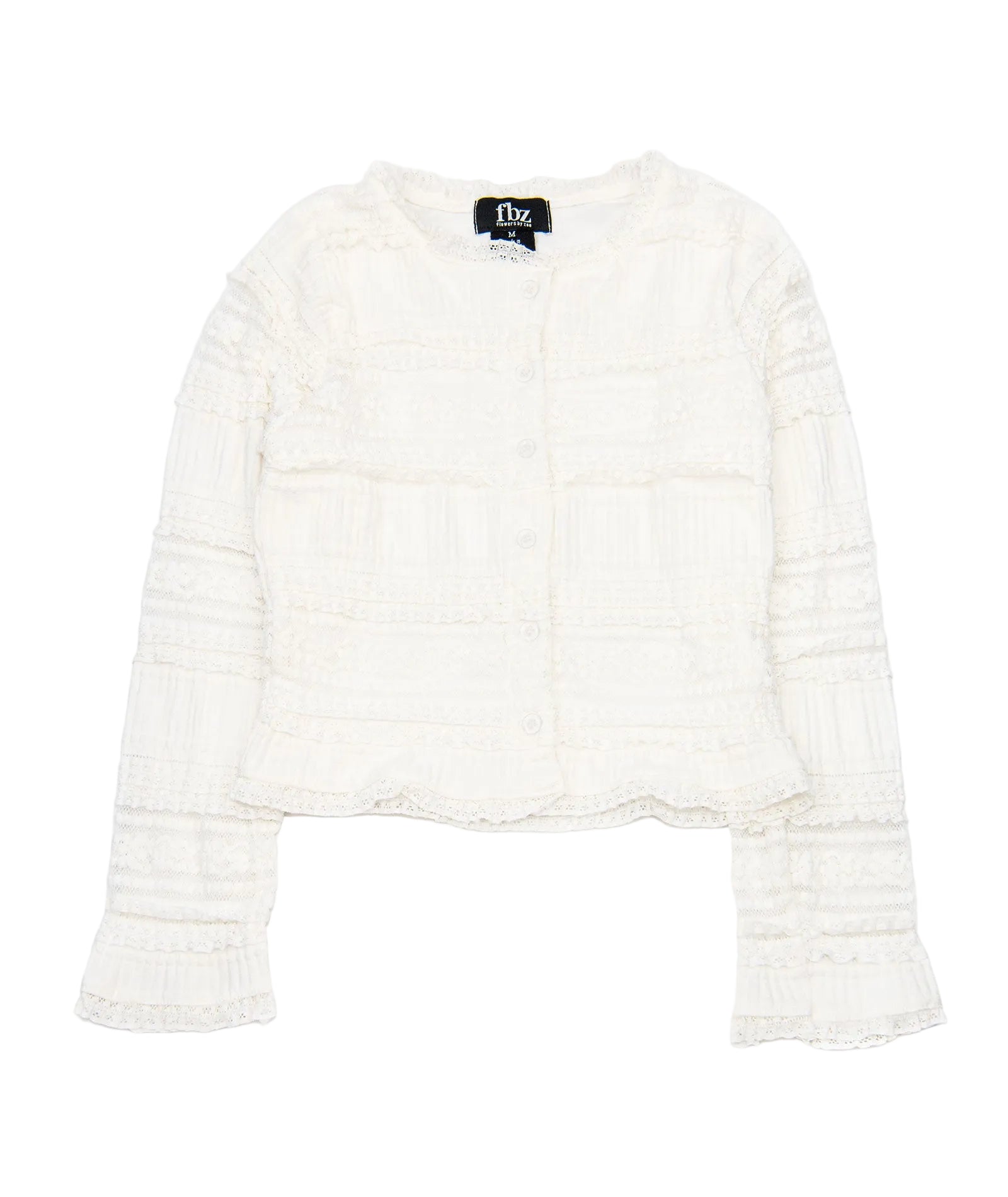 FBZ Girls Carrie Ruffle Line Lace Cardigan Girls Casual Tops FBZ Flowers By Zoe White Y/S (7/8)