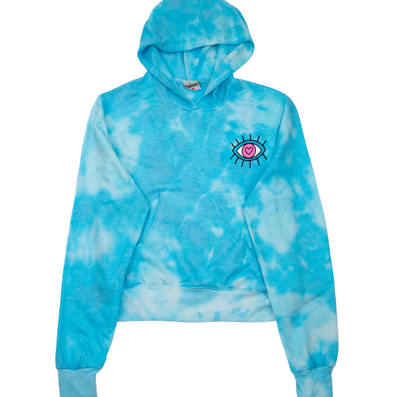 Firehouse Girls Evil Eye Aqua Cloud Pocket Hoodie Girls Casual Tops Firehouse Tie Dye Y/S (7/8)
