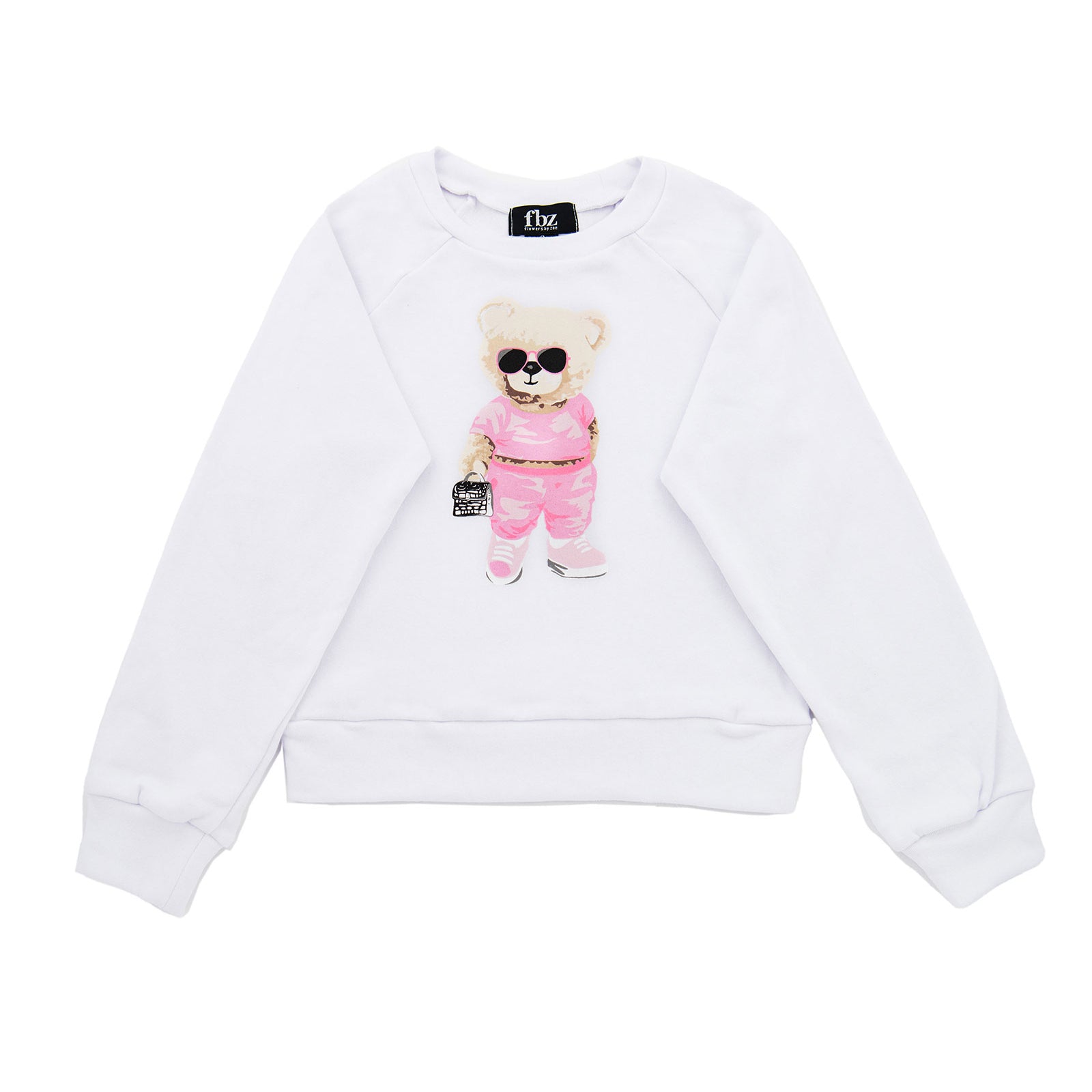 FBZ Girls Eleanor Bear With Glasses Sweater Girls Casual Tops FBZ Flowers By Zoe White Y/S (7/8)