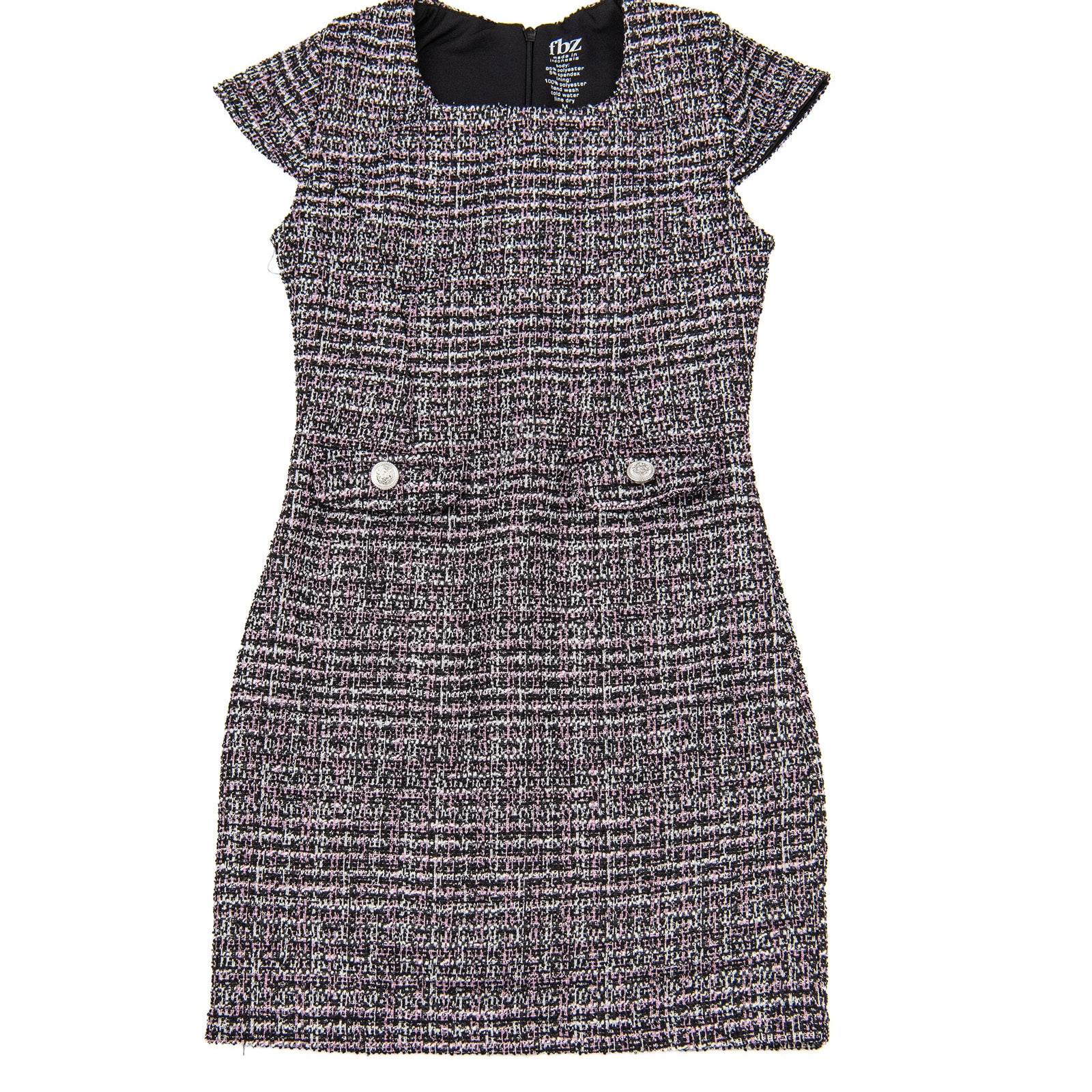 FBZ Girls Martie Black Tweed Button Cap Sleeve Dress Girls Special Dresses FBZ Flowers By Zoe Black Y/S (7/8)