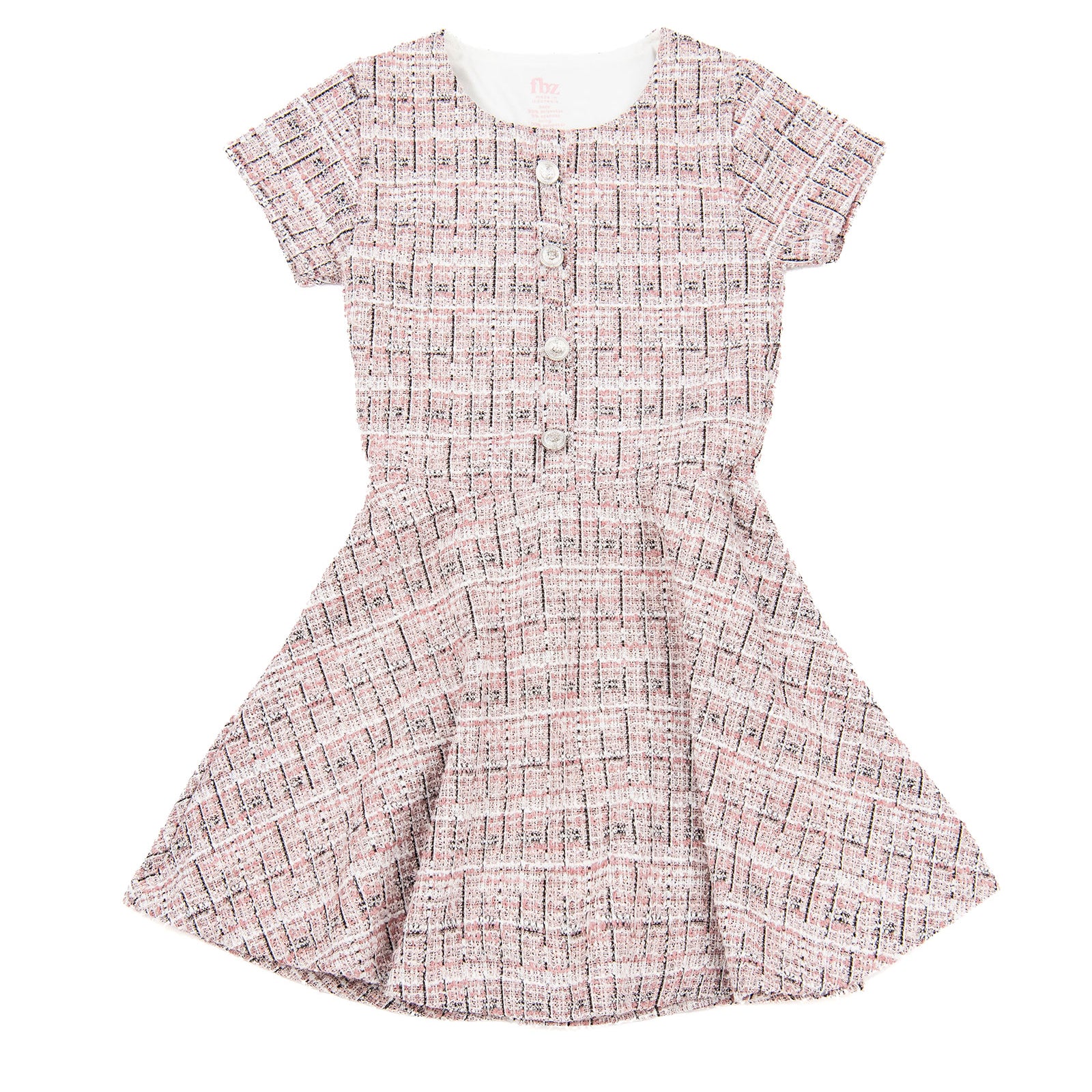 FBZ Girls Oakley Pink Tweed Cap Sleeve Dress Girls Special Dresses FBZ Flowers By Zoe Pink Y/S (7/8)