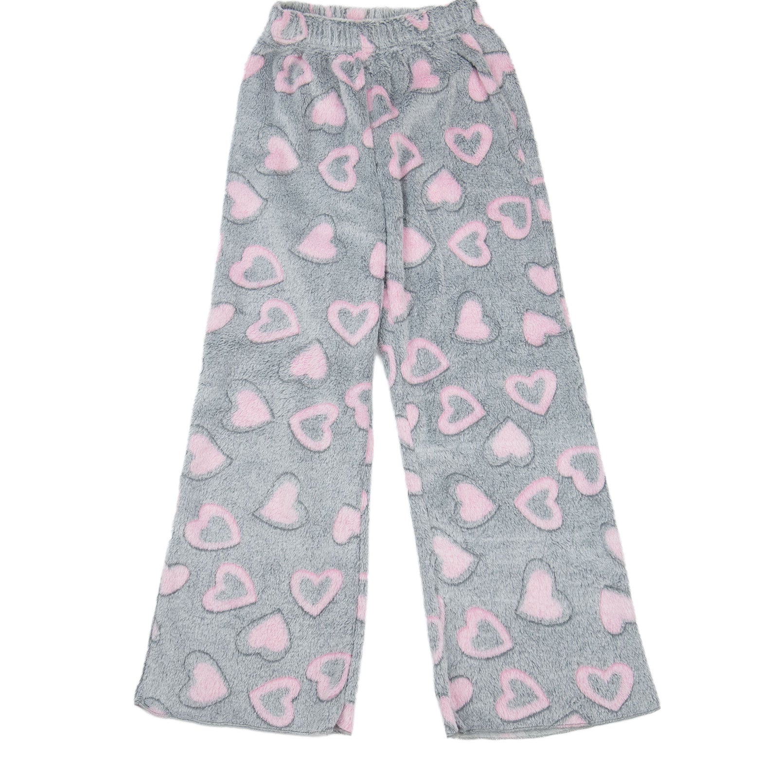 FBZ Girls Mac Pink Hearts Fuzzy Lounge Pants Girls Casual Bottoms FBZ Flowers By Zoe Grey Y/XS (6X)