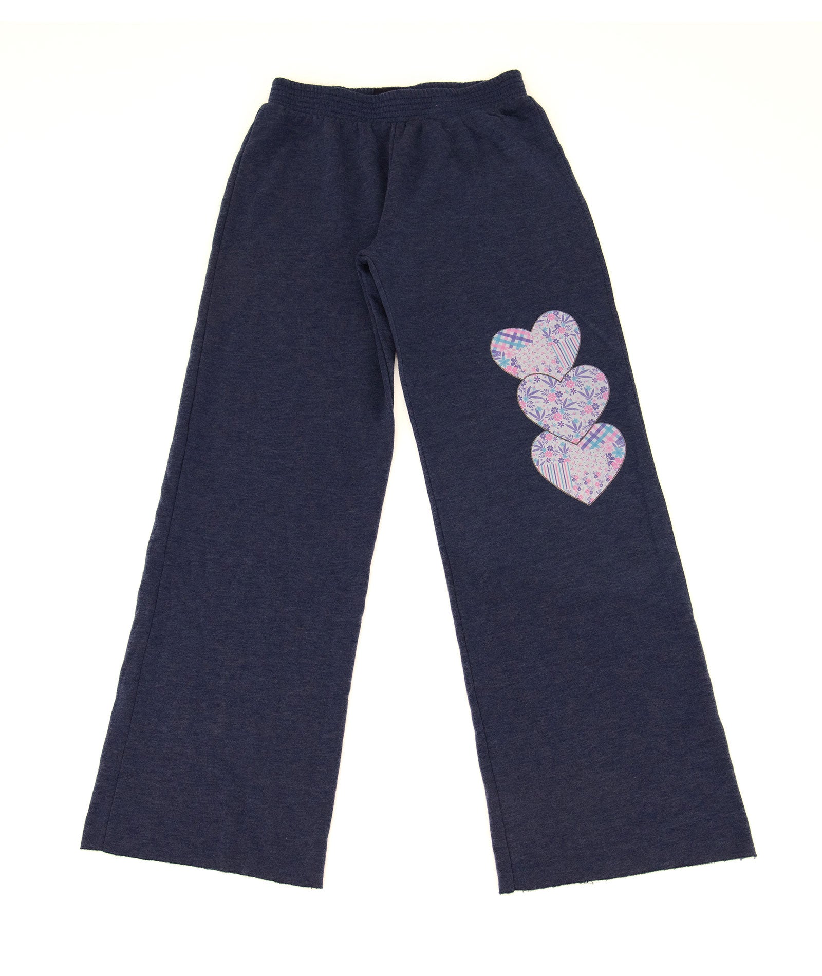 Firehouse Girls Preppy Patch Heart Wide Leg Sweatpants Navy Girls Casual Bottoms Firehouse Navy Y/S (7/8)