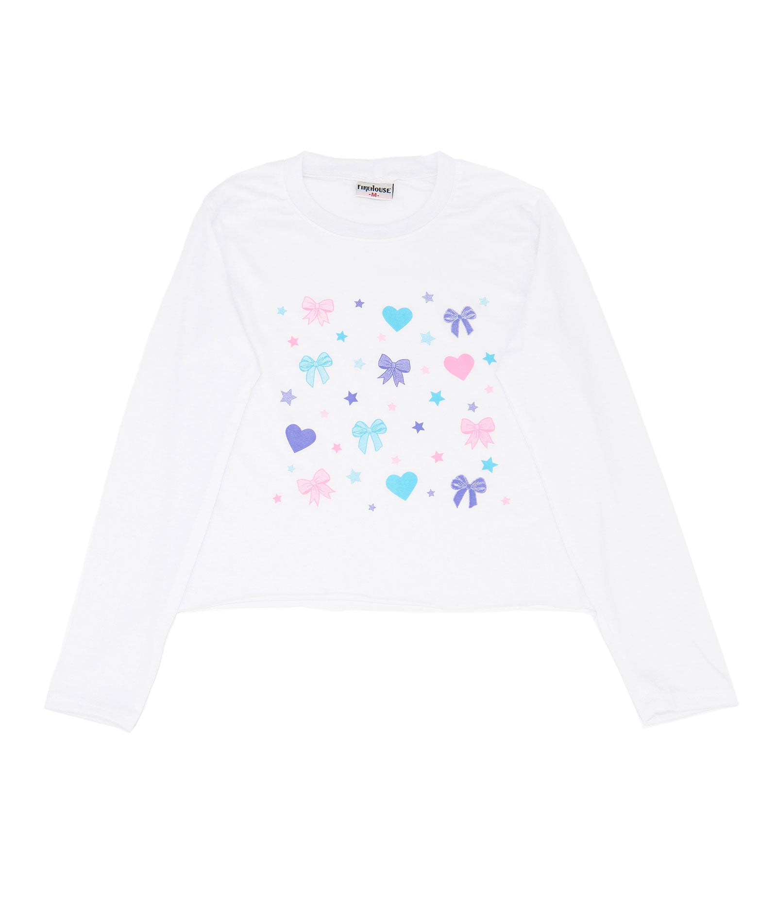Firehouse Girls Happy Hearts, Bows & Stars Long Sleeve Tee White Girls Casual Tops Firehouse White Y/4
