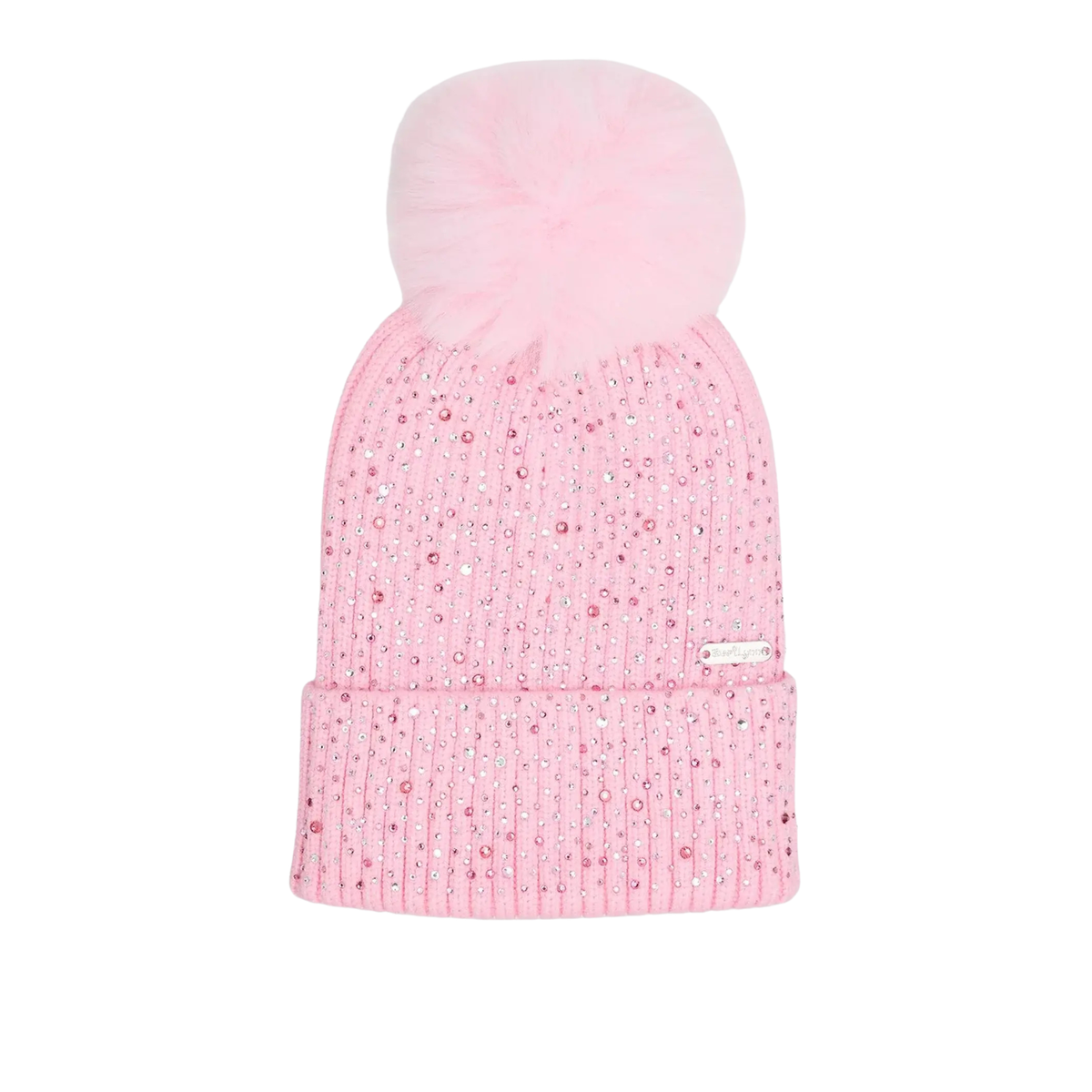 Bari Lynn Pom Hat Fully Crystallized Accessories Bari Lynn Pink One Size Fits Most (Y/7-Y/14)