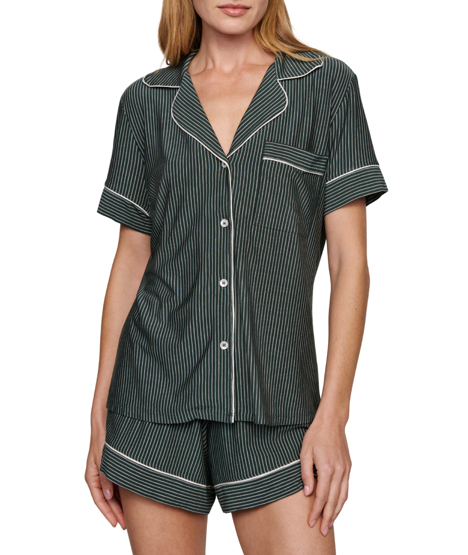 Eberjey Women Gisele Printed Relaxed Short PJ Set Duo Stripe Pine/Ivory Accessories Eberjey