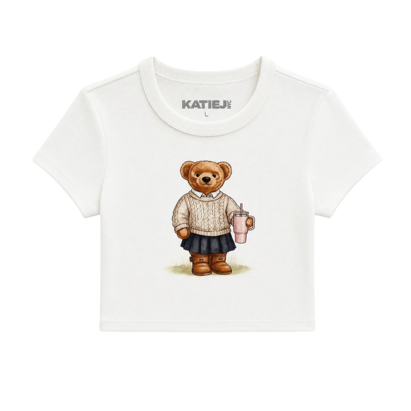 Katie J NYC Girls Bear Baby Tee Girls Casual Tops Katie J NYC White Y/S (7/8)