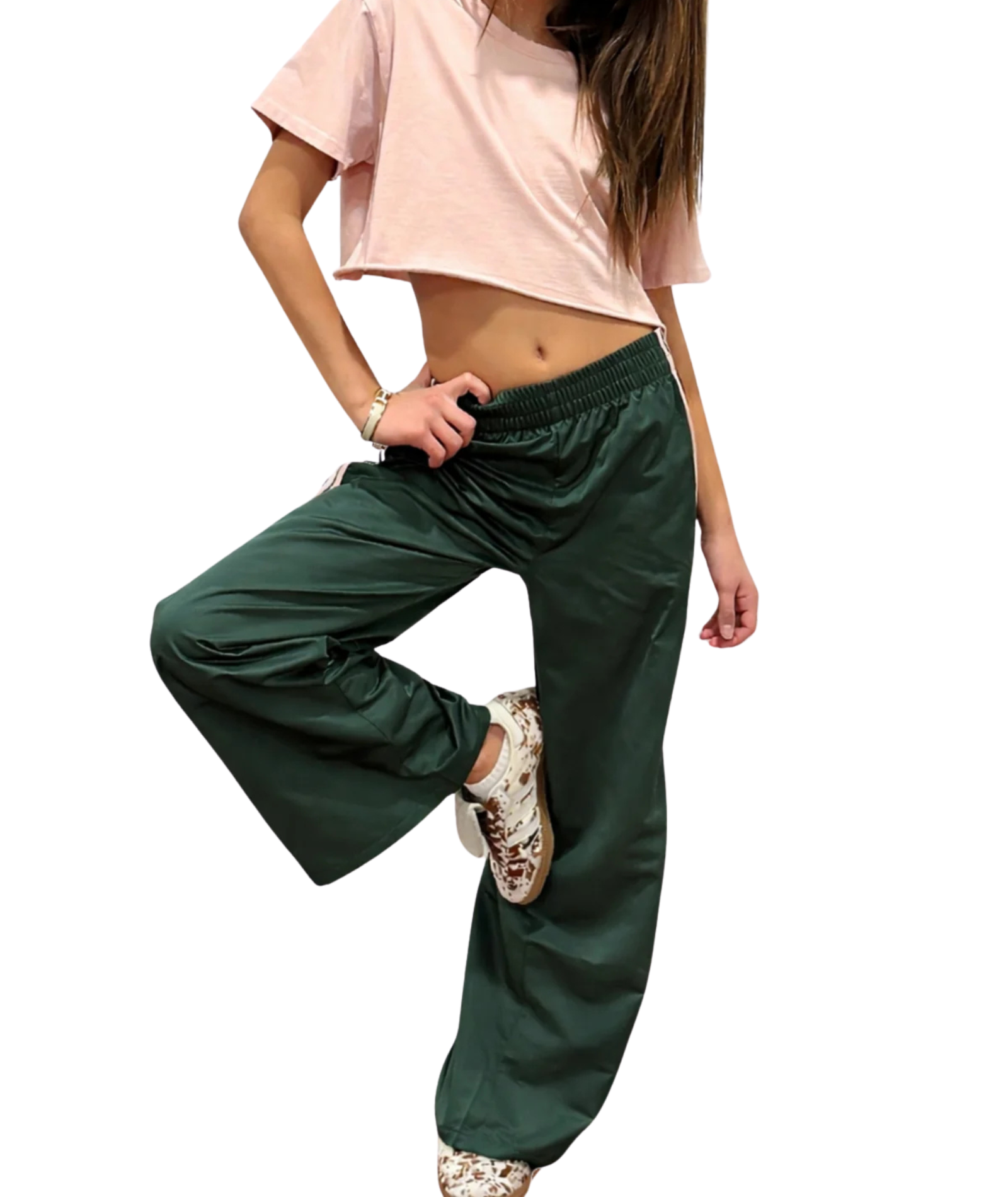 Katie J NYC Girls Jordyn Pants Pine/Soft Pink Girls Casual Bottoms Katie J NYC