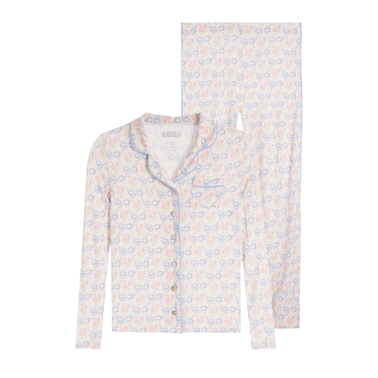 Katie J NYC Juniors Blue Ribbon Water Color Maia Pants PJ Set Accessories Katie J NYC Multi Juniors/Women XXS