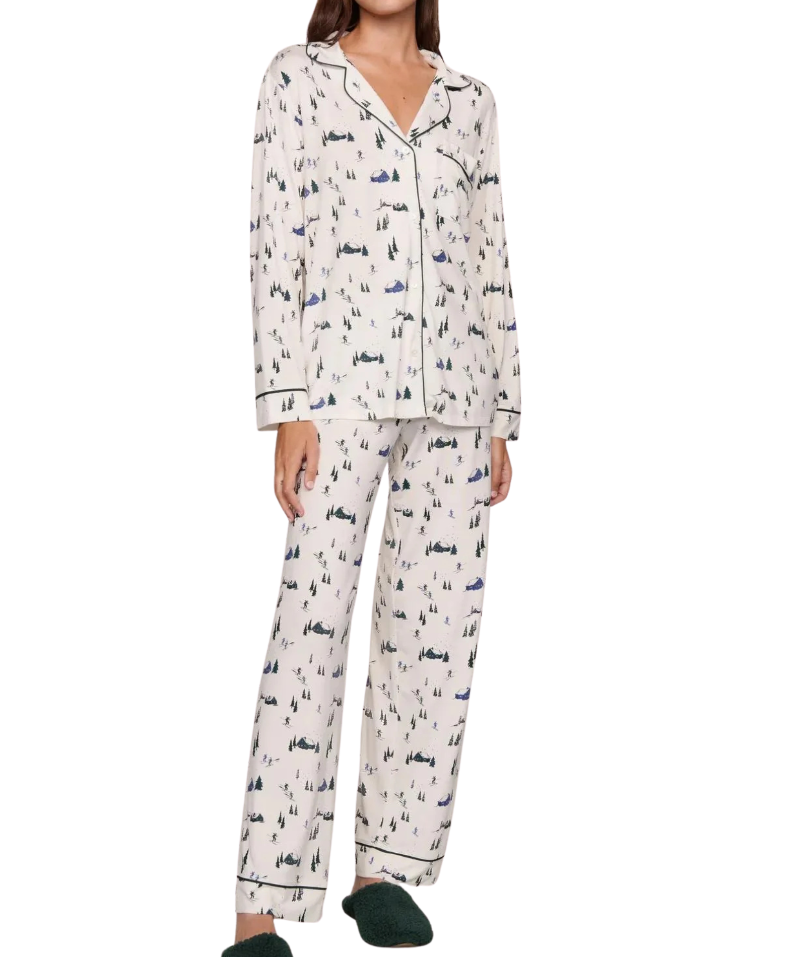 Eberjey Women Gisele Printed Long PJ Set Ski Chalet Ivory/Pine Accessories Eberjey