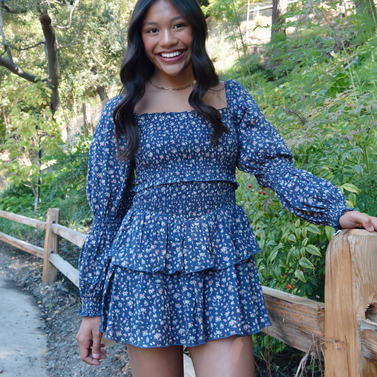 Katie J NYC Girls Midnight Ditsy Long Sleeve Lainey Dress Girls Casual Dresses Katie J NYC Floral Y/S (7/8)