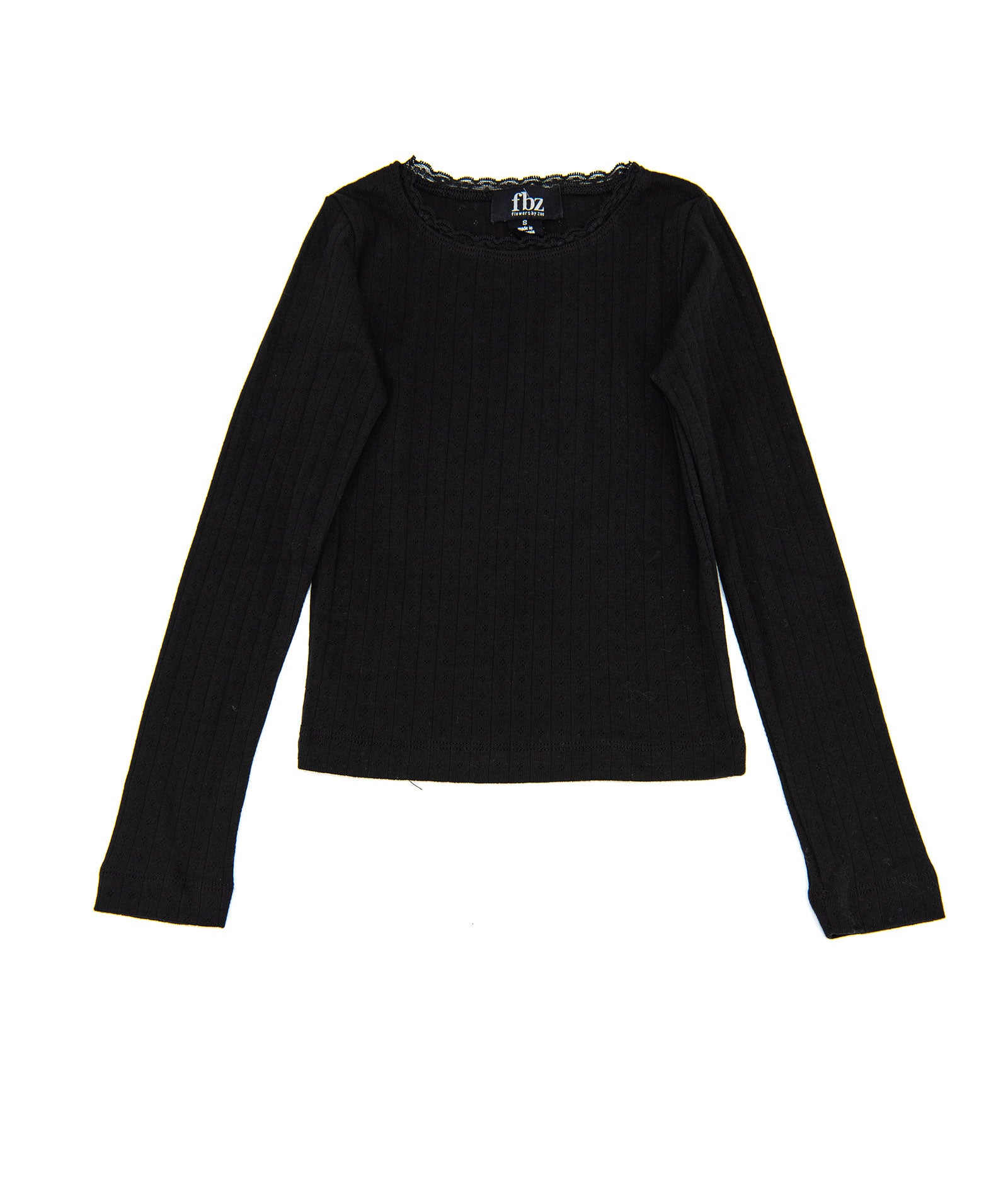 FBZ Girls Honor Pointelle With Lace Top Girls Casual Tops FBZ Flowers By Zoe Black Y/6