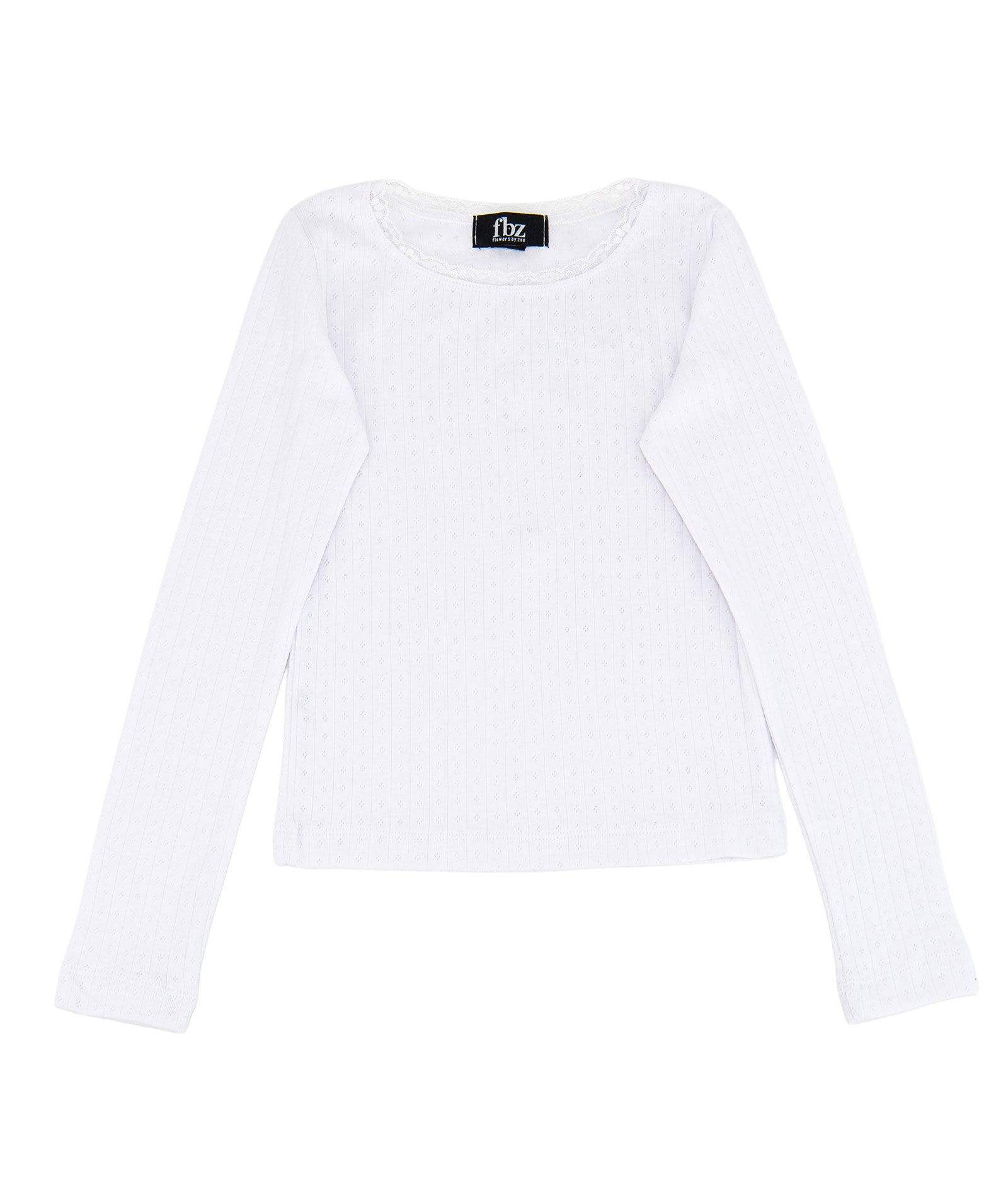 FBZ Girls Honor Pointelle With Lace Top Girls Casual Tops FBZ Flowers By Zoe White Y/6
