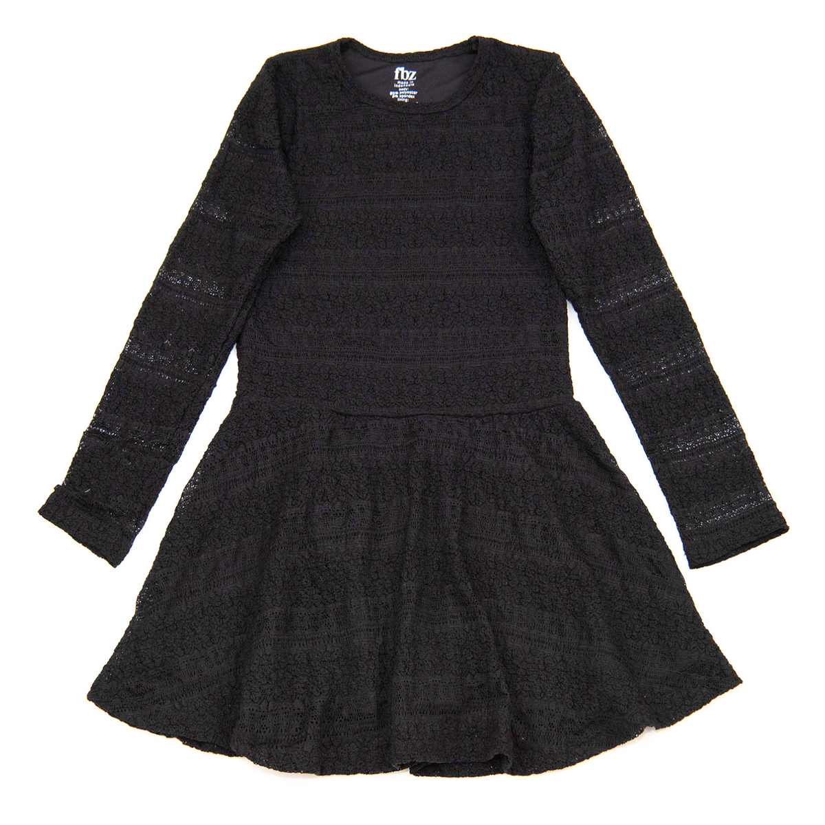 FBZ Girls Kristi Long Sleeve Lace Dress Girls Special Dresses FBZ Flowers By Zoe Black Y/S (7/8)