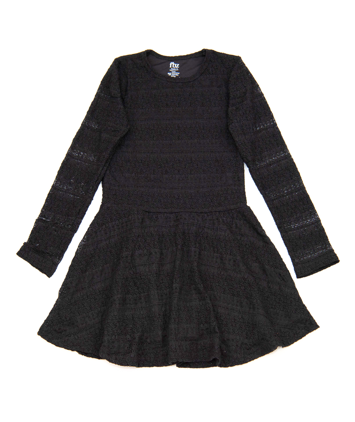 FBZ Girls Kristi Long Sleeve Lace Dress Girls Special Dresses FBZ Flowers By Zoe Black Y/S (7/8)
