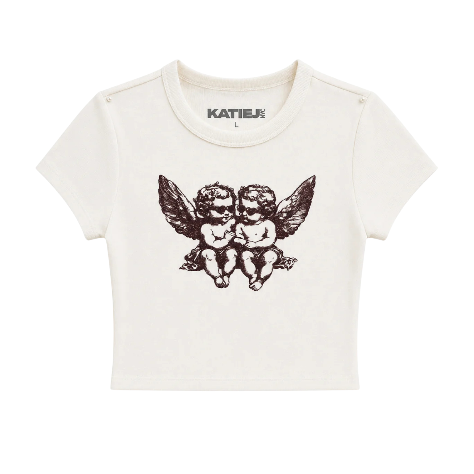 Katie J NYC Girls Sunglasses Baby Tee Girls Casual Tops Katie J NYC Vintage White Y/S (7/8)