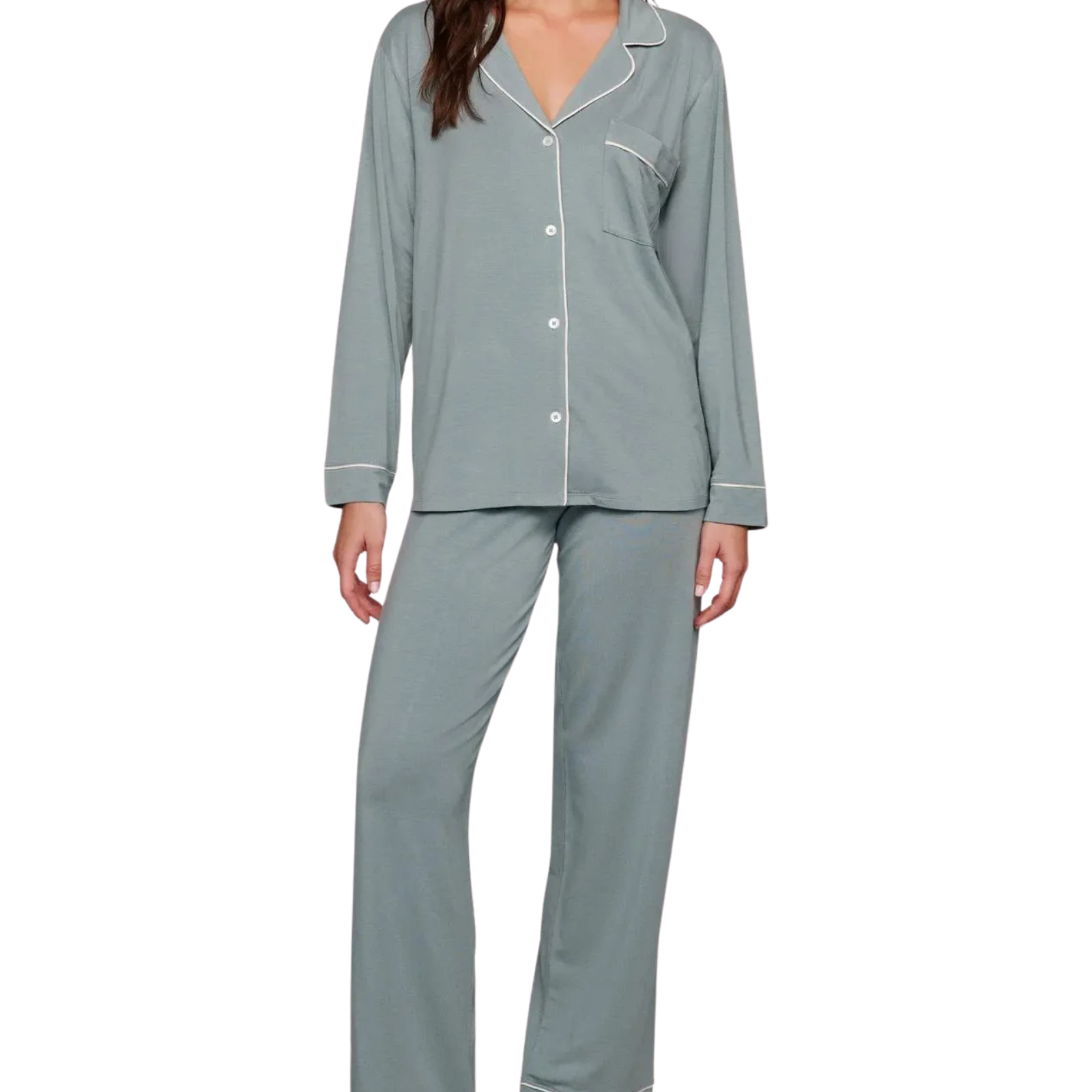 Eberjey Women Gisele Long PJ Set Lead/Ivory Accessories Eberjey Green Juniors/Women XXS