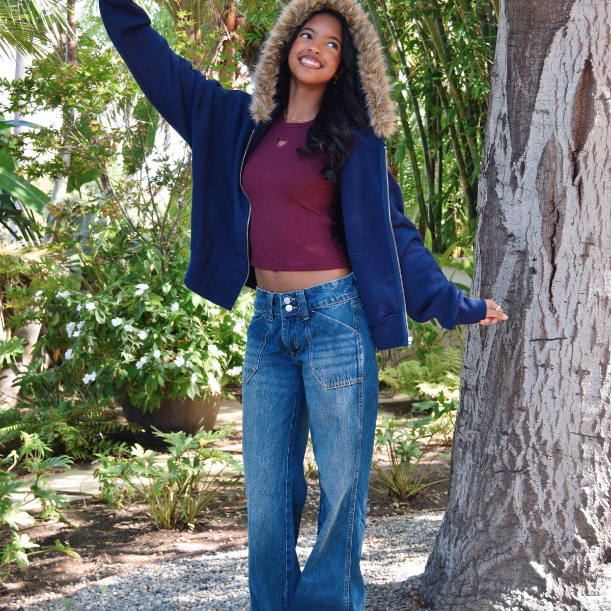 Katie J NYC Girls Adrianna Zip Up Fur Hoodie Girls Casual Tops Katie J NYC Evening Blue Y/S (7/8)