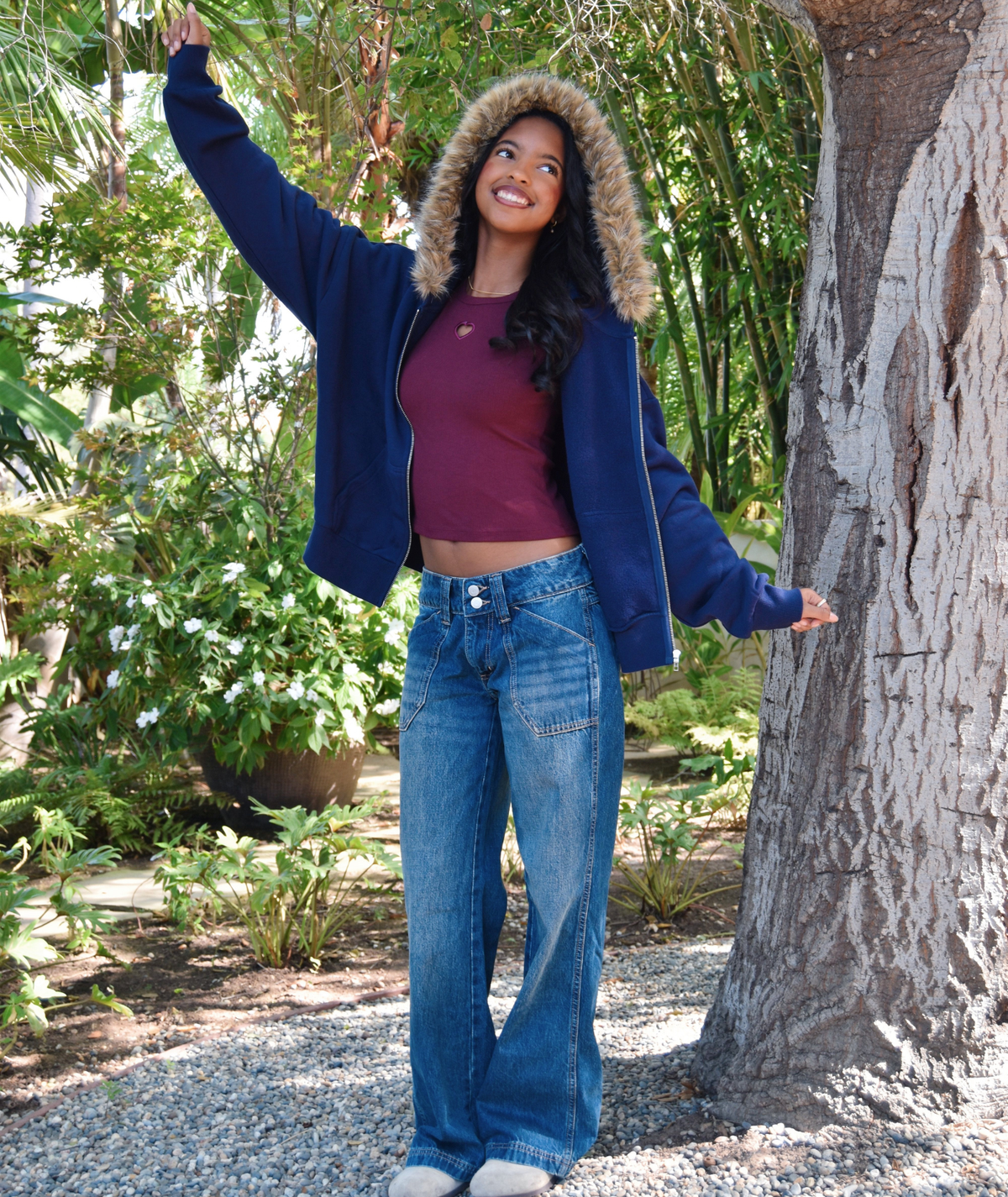 Katie J NYC Girls Adrianna Zip Up Fur Hoodie Girls Casual Tops Katie J NYC Evening Blue Y/S (7/8)