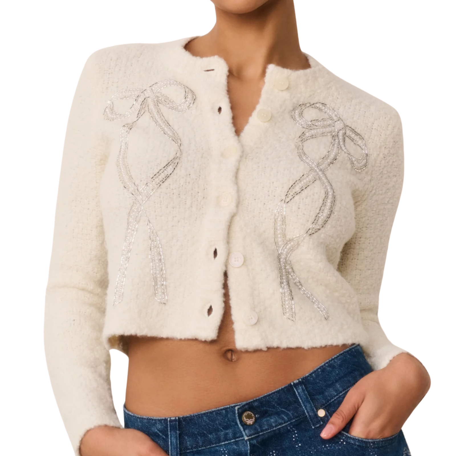 Love Shack Fancy Women Leocadia Cardigan Ivory